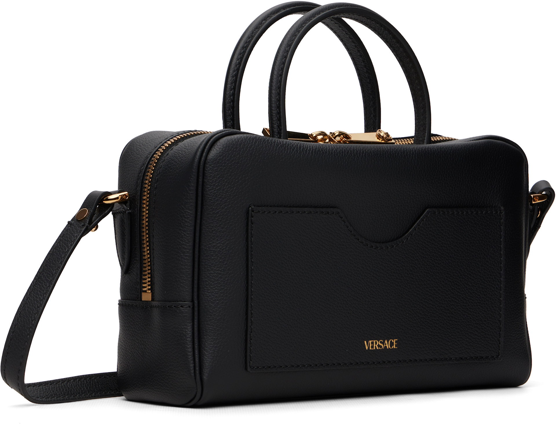 Versace: Black 'La Medusa' Leather Boston Bag | SSENSE