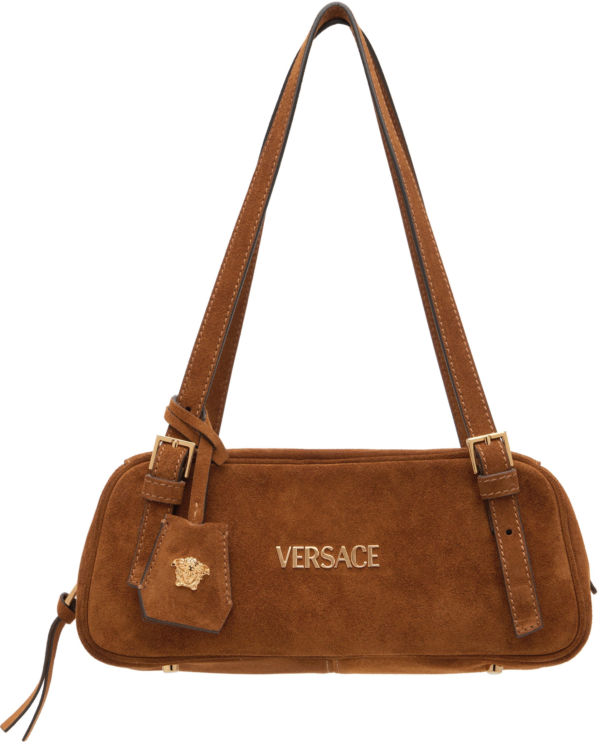 Versace - Brown 'Versace Tag' Suede Bowling Bag