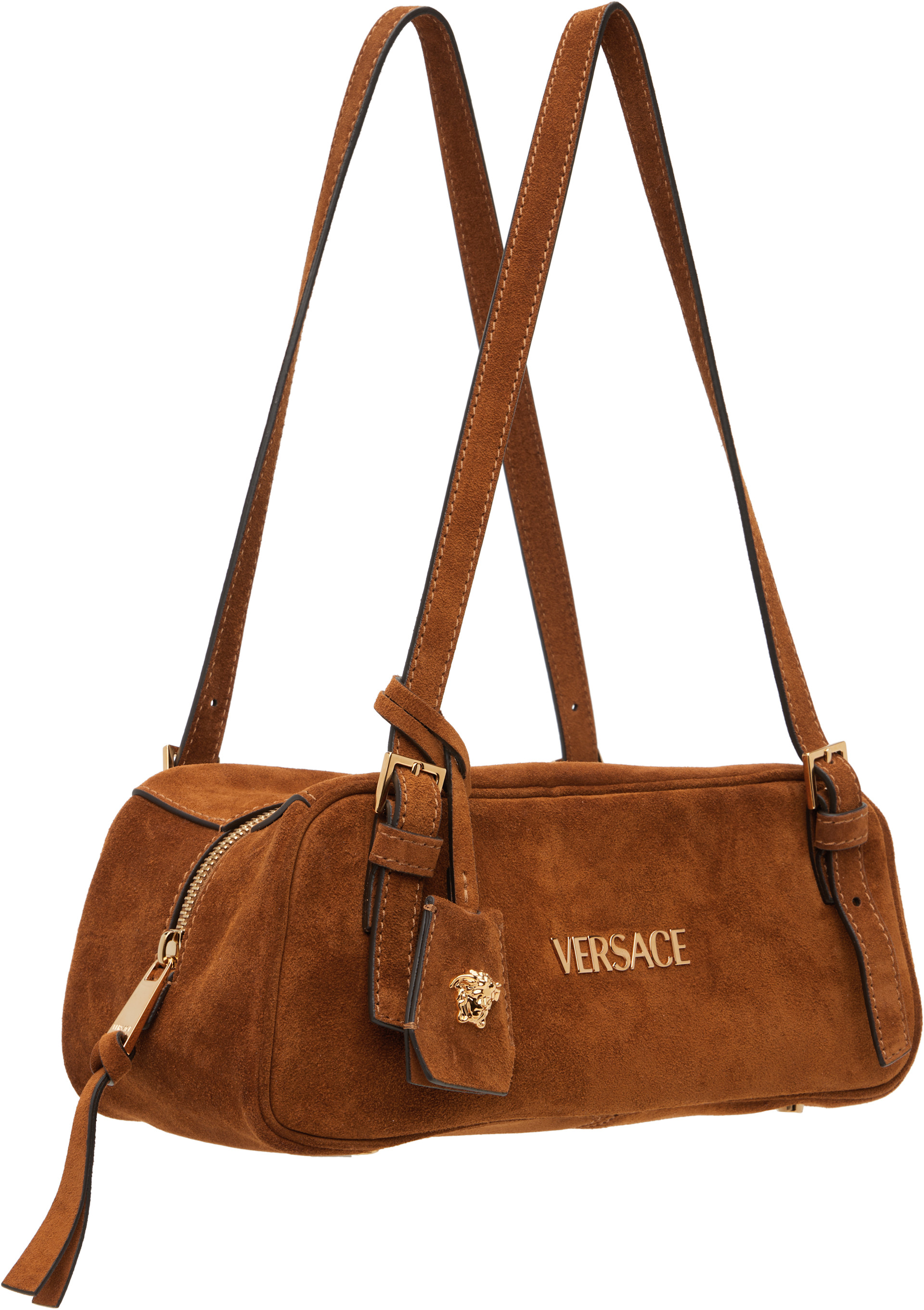 Versace - Brown 'Versace Tag' Suede Bowling Bag