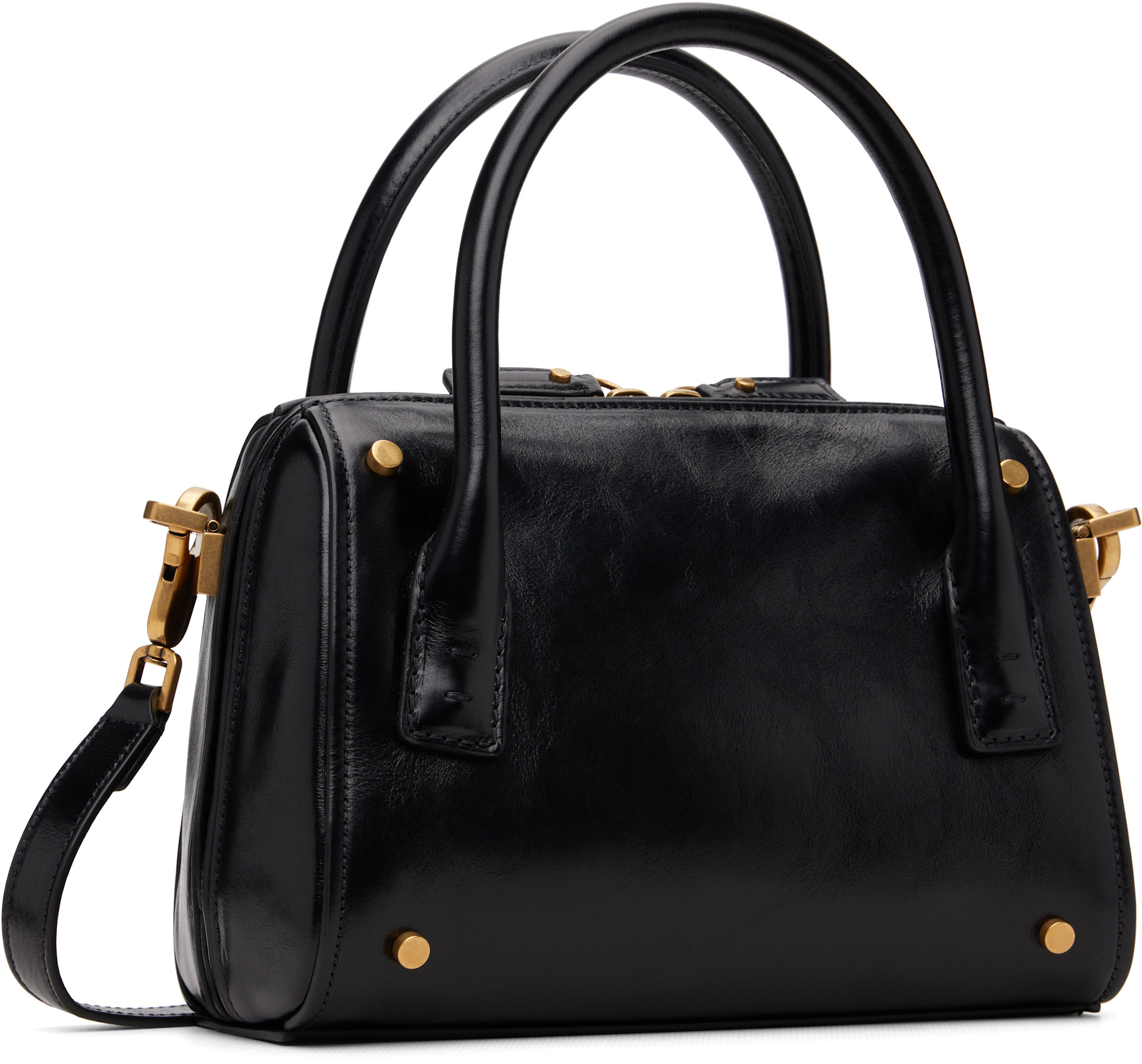Versace: Black Roomy Small Leather Boston Bag | SSENSE Canada