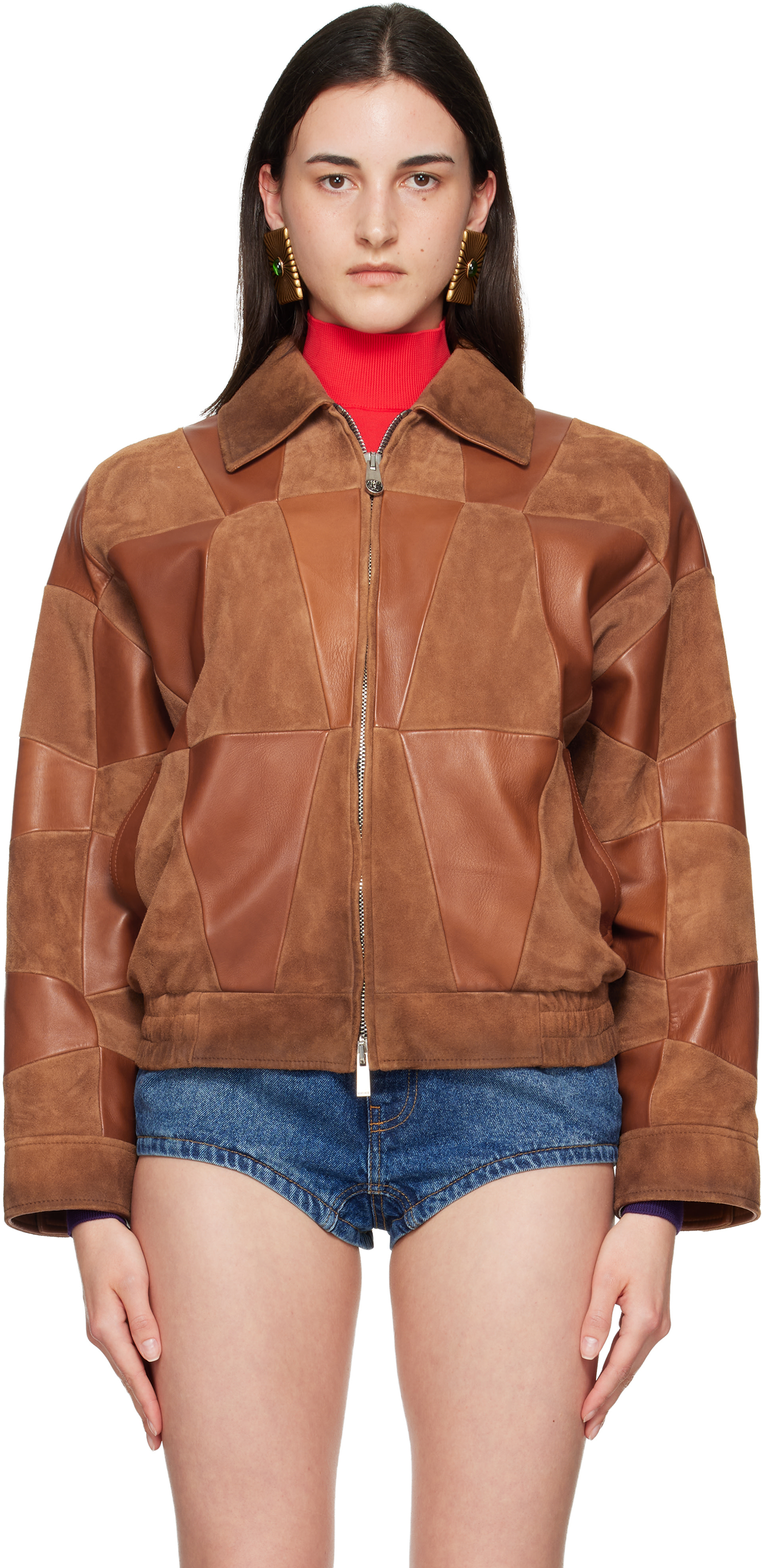 Versace - Blouson brun clair en cuir