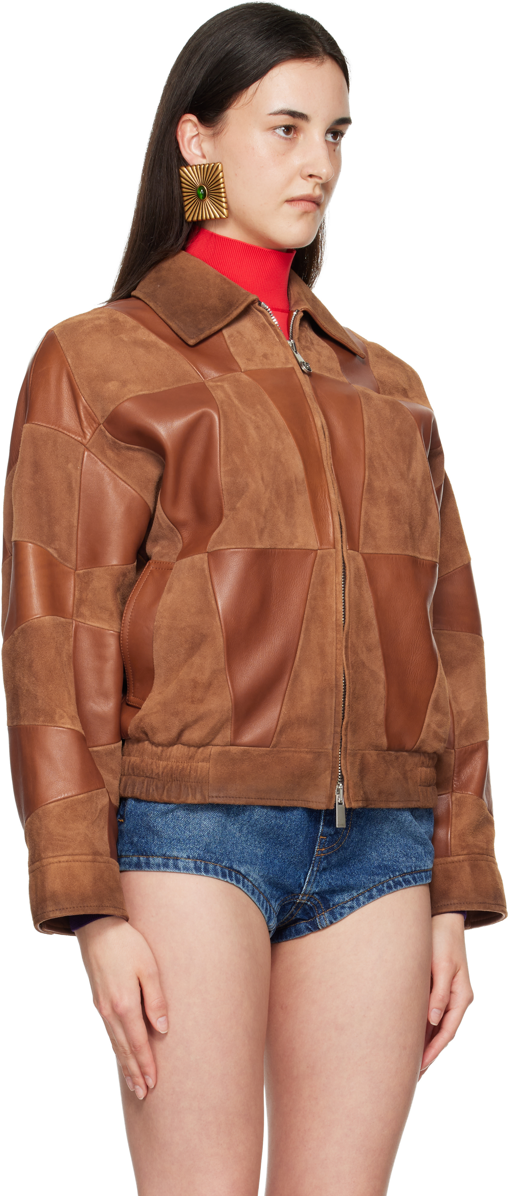 Versace - Blouson brun clair en cuir