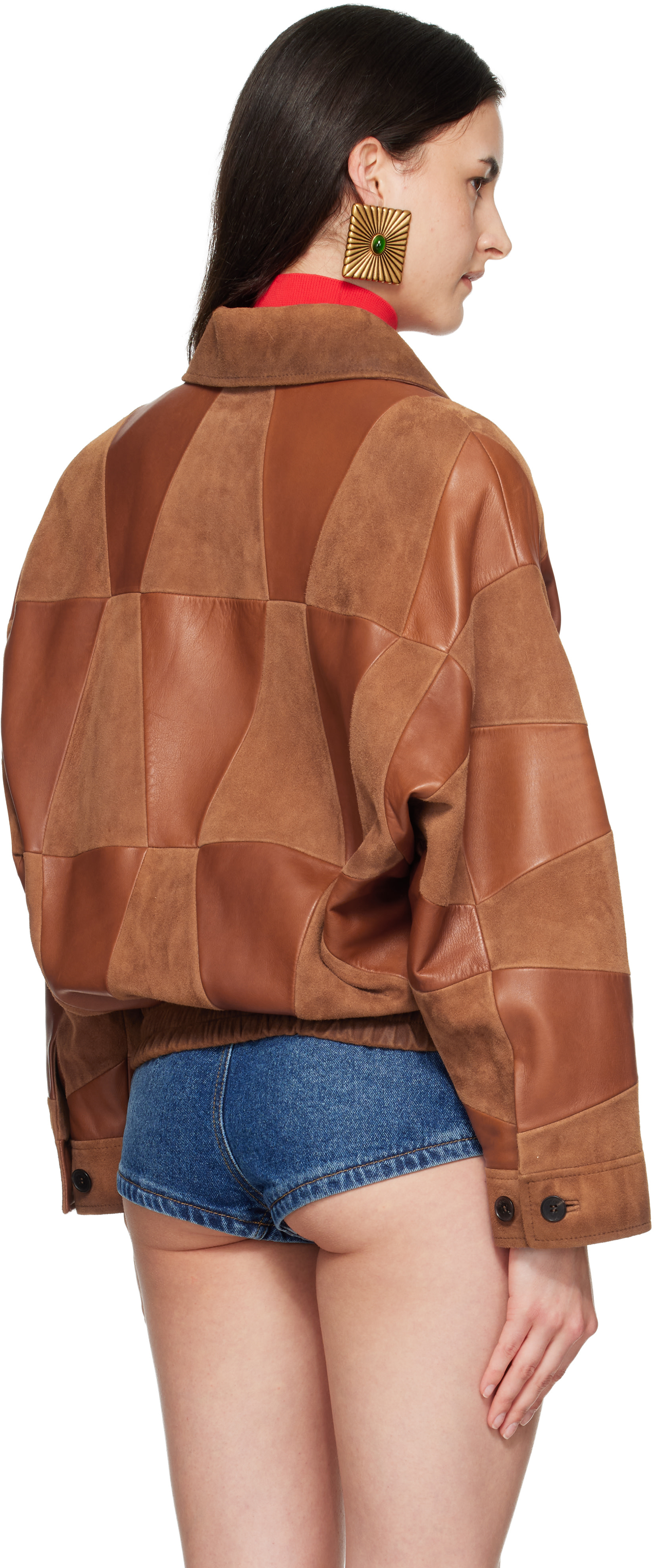 Versace - Blouson brun clair en cuir