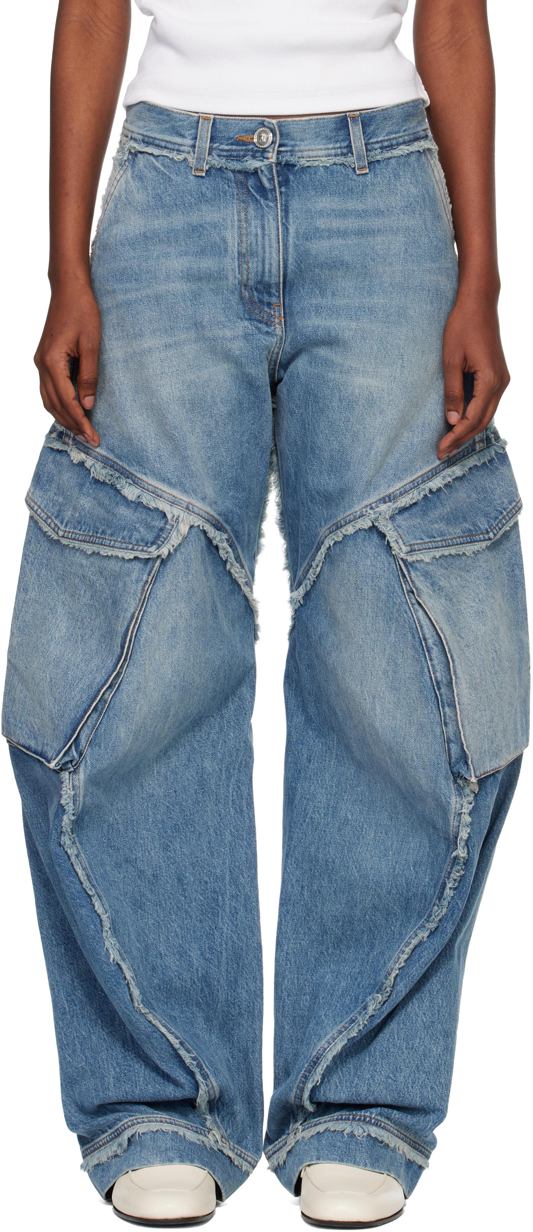 Versace - jean cargo bleu à taille basse