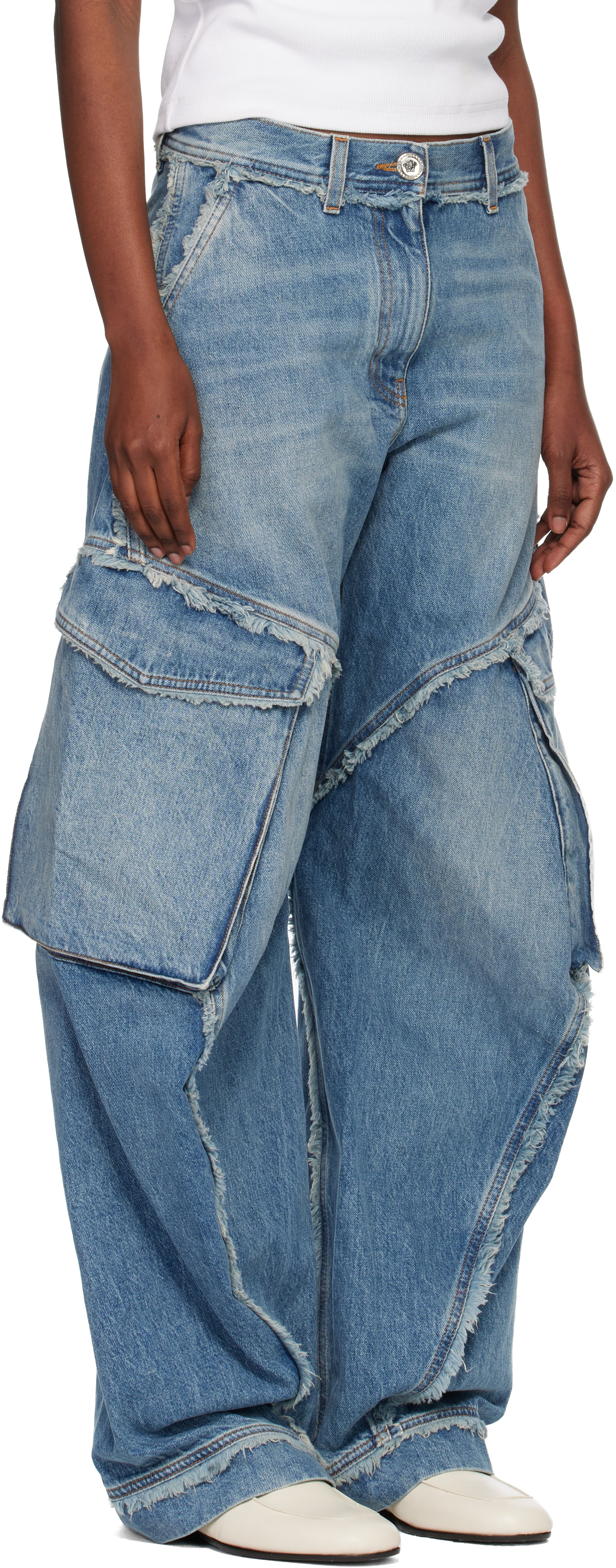 Versace - jean cargo bleu à taille basse