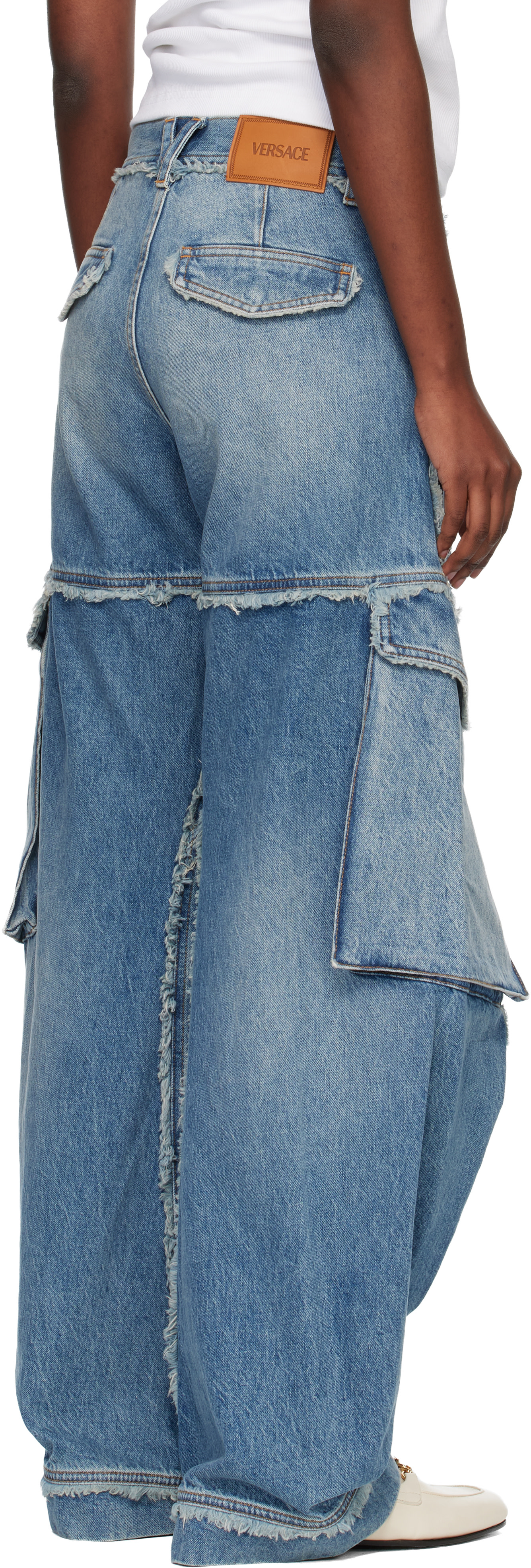 Versace - jean cargo bleu à taille basse