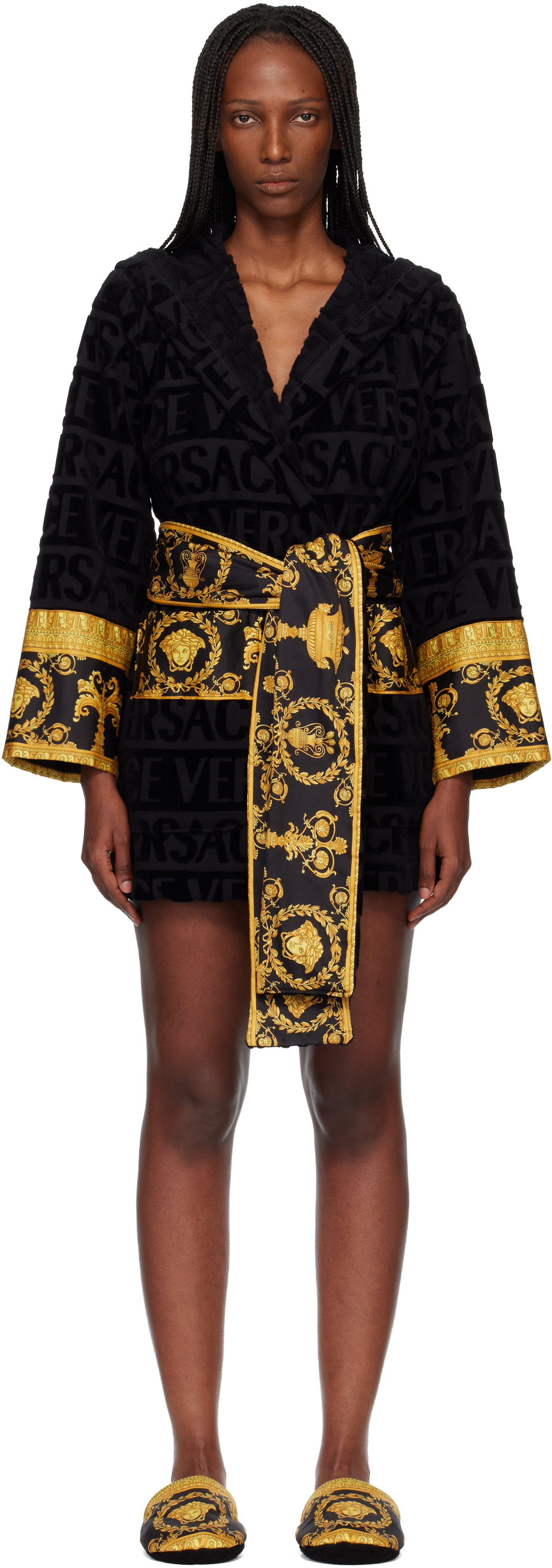 versace dressing robe Black 'I Heart Baroque' Short Bathrobe Versace I Baroque Bathrobe, Unisex,