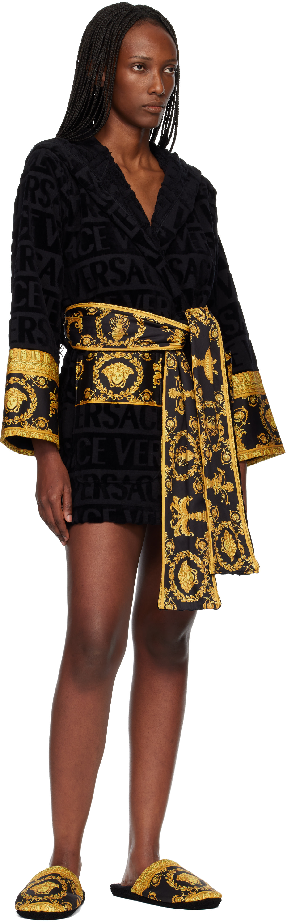 Versace: Black 'I Heart Baroque' Short Bathrobe | SSENSE Israel