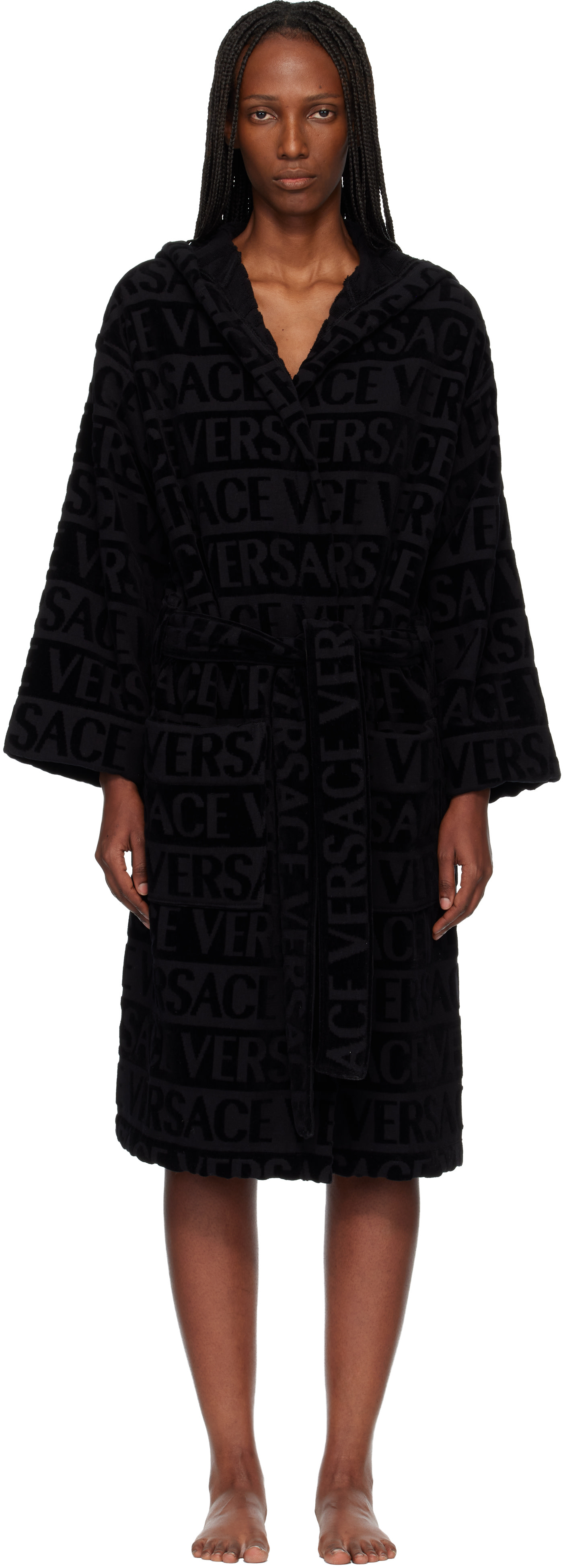 Versace - ブラック 'Versace Allover' バスローブ