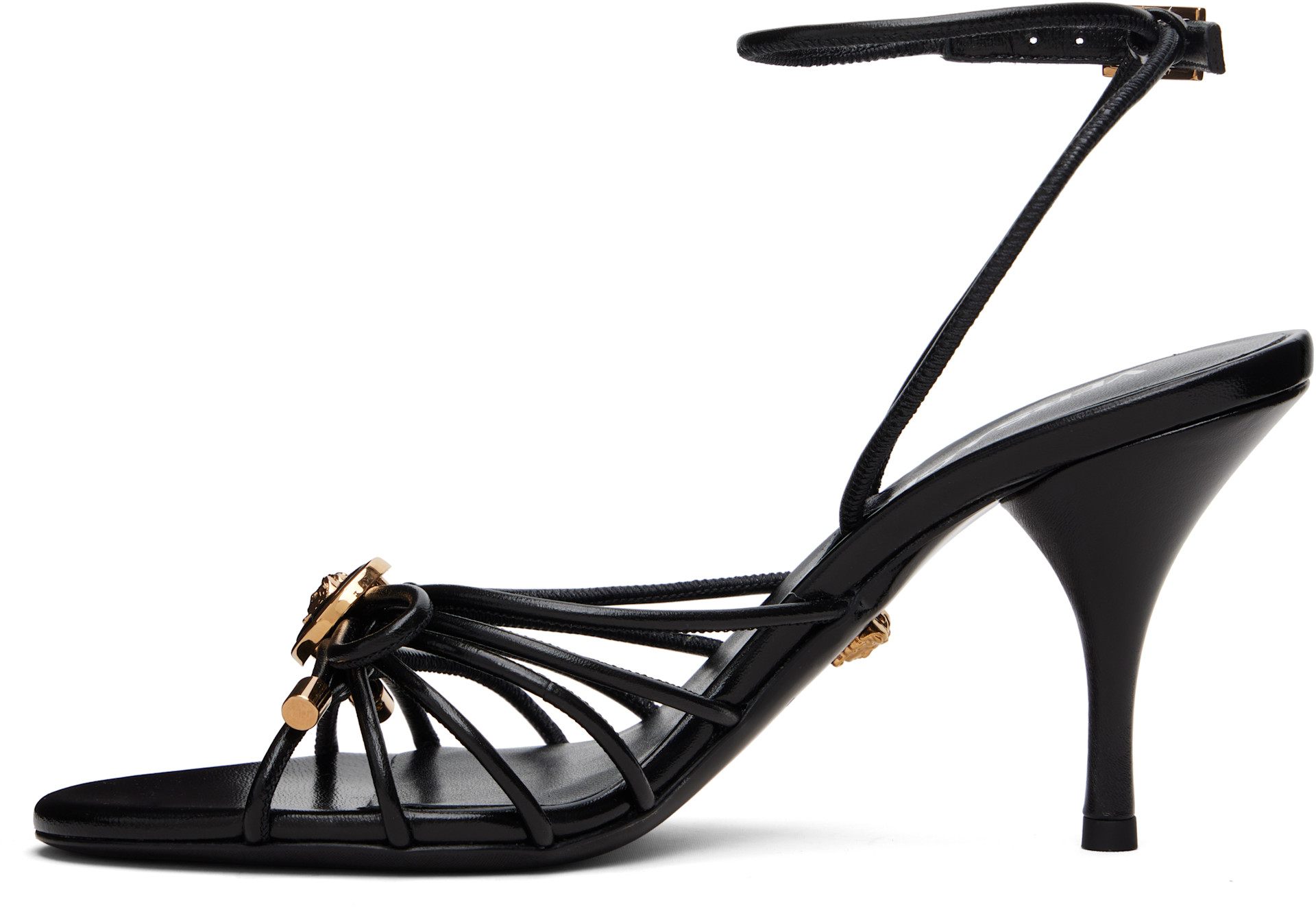 Versace: ブラック Opera Bow Nappa 85mm ヒールサンダル | SSENSE 日本