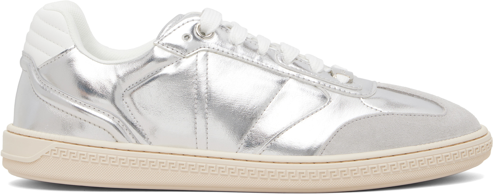 Versace - Baskets argentées à motif Greca