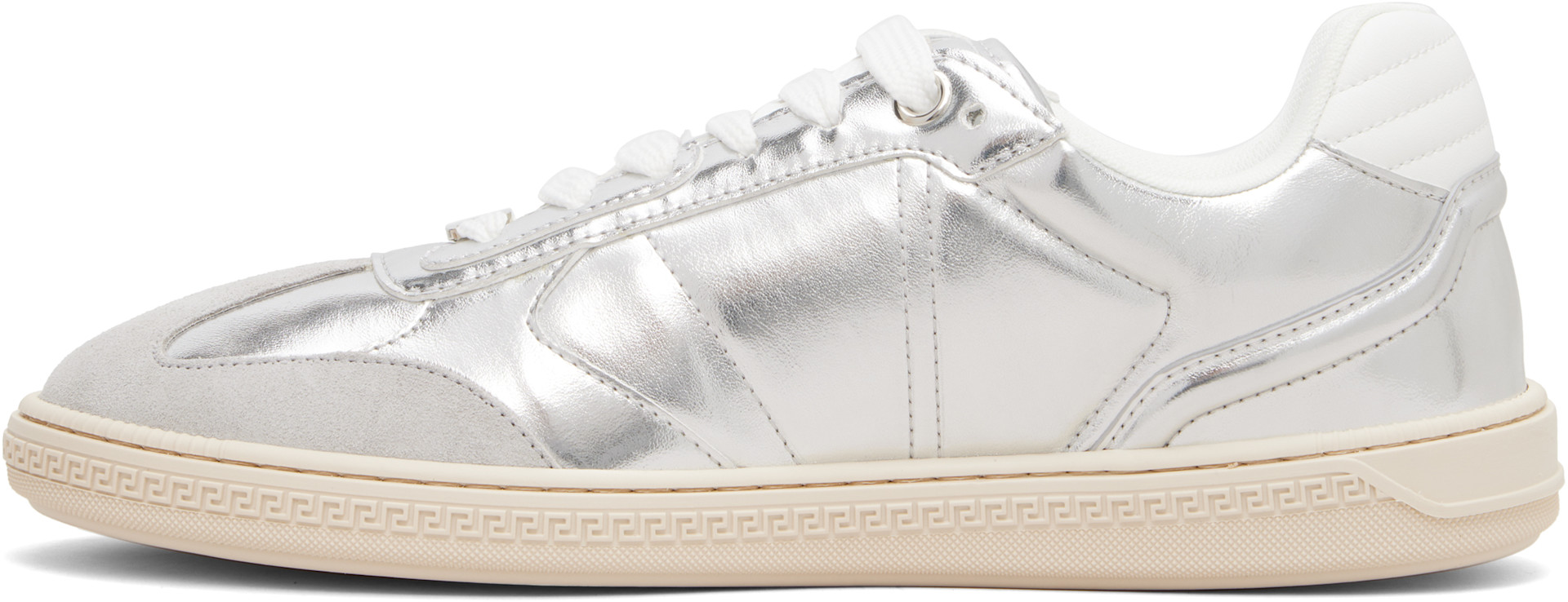 Versace - Baskets argentées à motif Greca