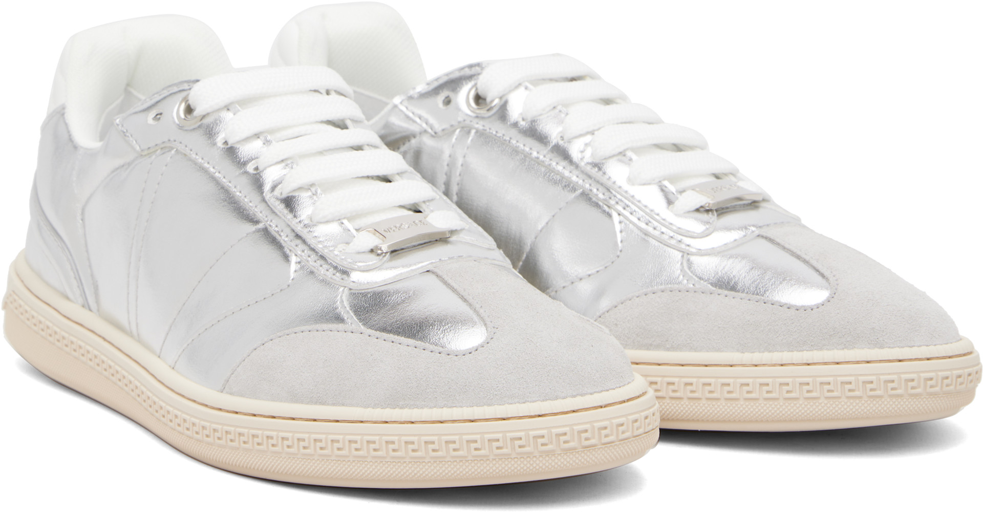 Versace - Baskets argentées à motif Greca