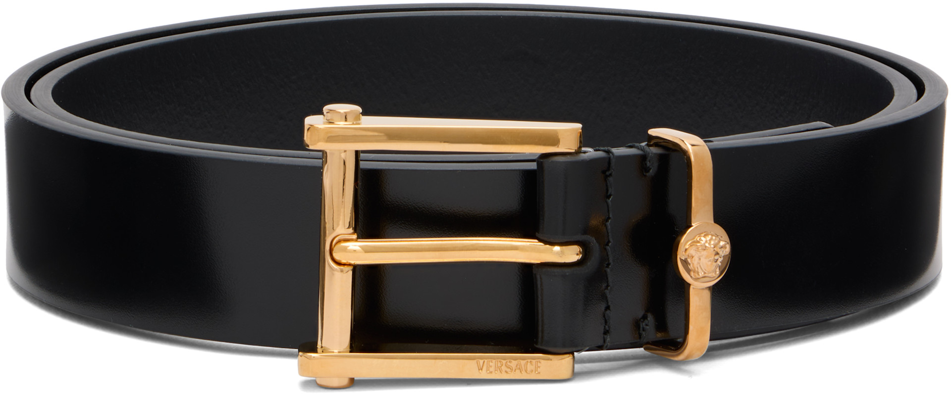 Versace: ブラック Column レザーベルト | SSENSE 日本