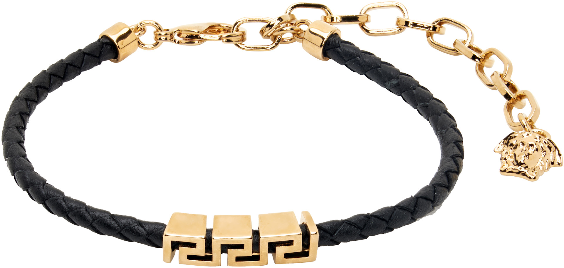 VERSACE 編み込みレザーブレスレット Versace: グレカ レザーブレスレット | SSENSE 日本