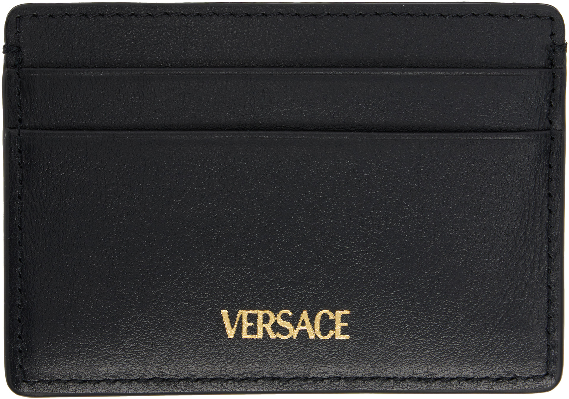 Versace - Black 'V' Leather Card Holder
