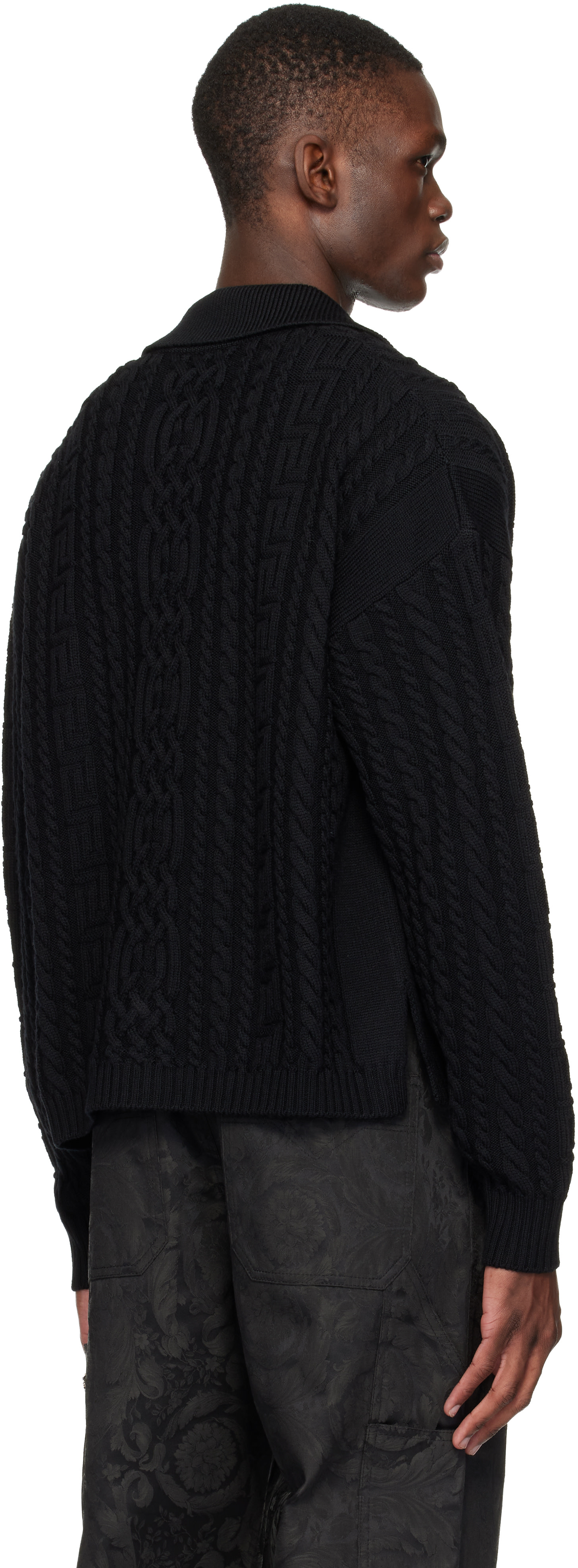 Versace: Black Mixed-Stitch Wool Knit Cardigan | SSENSE