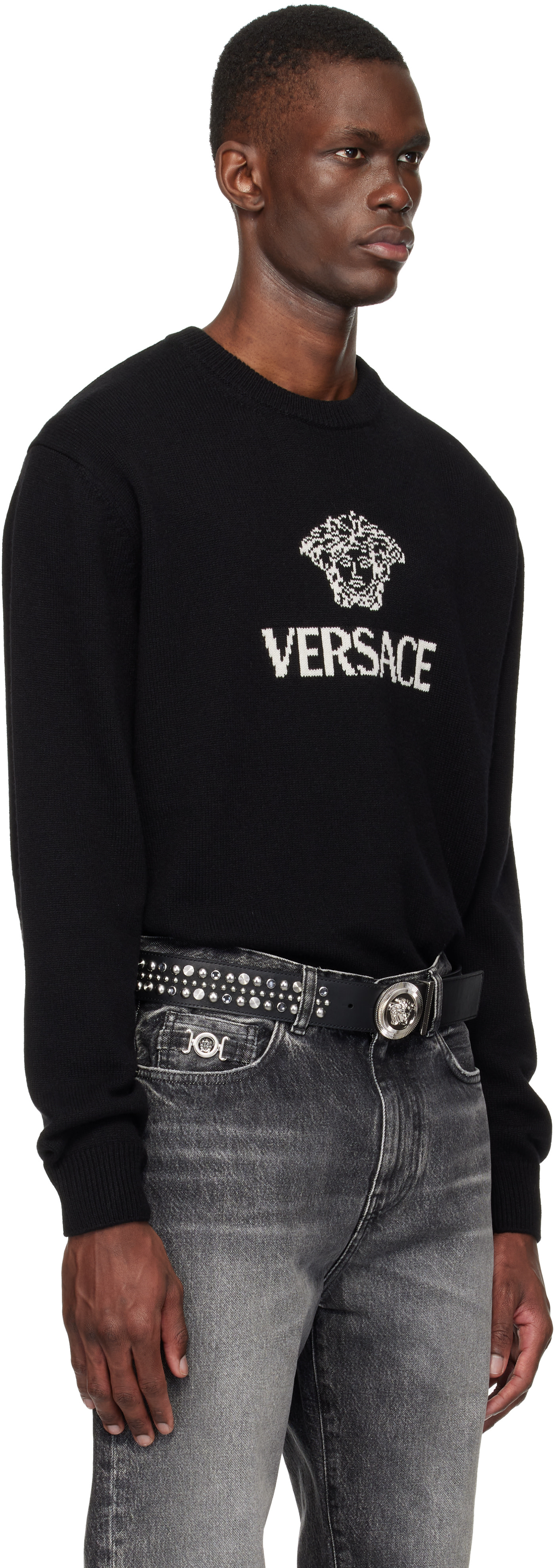 Versace: Black Intarsia Cashmere Knit Sweater | SSENSE