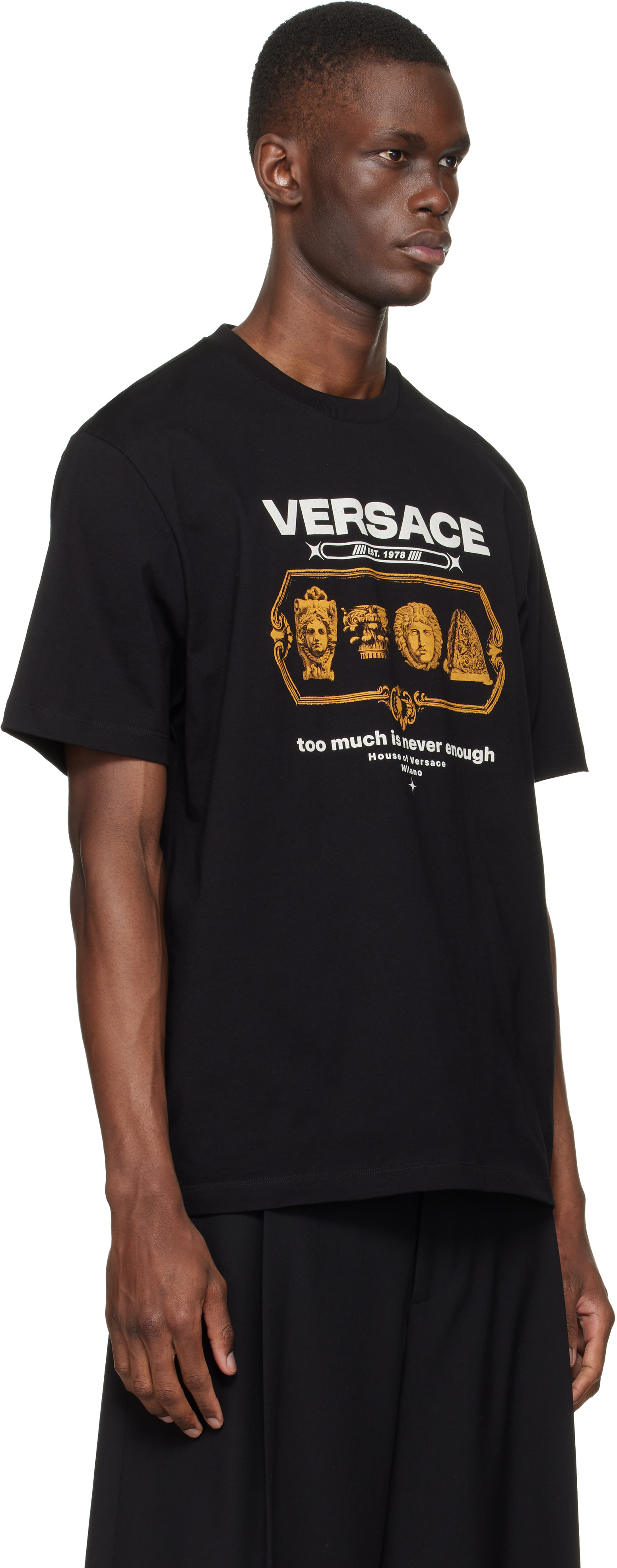 Versace: Black Compact Cotton-Jersey T-shirt | SSENSE