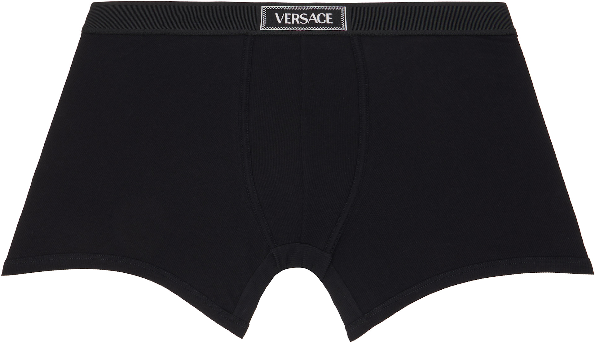 Versace - Black Cotton Ribbed Long Boxer Briefs