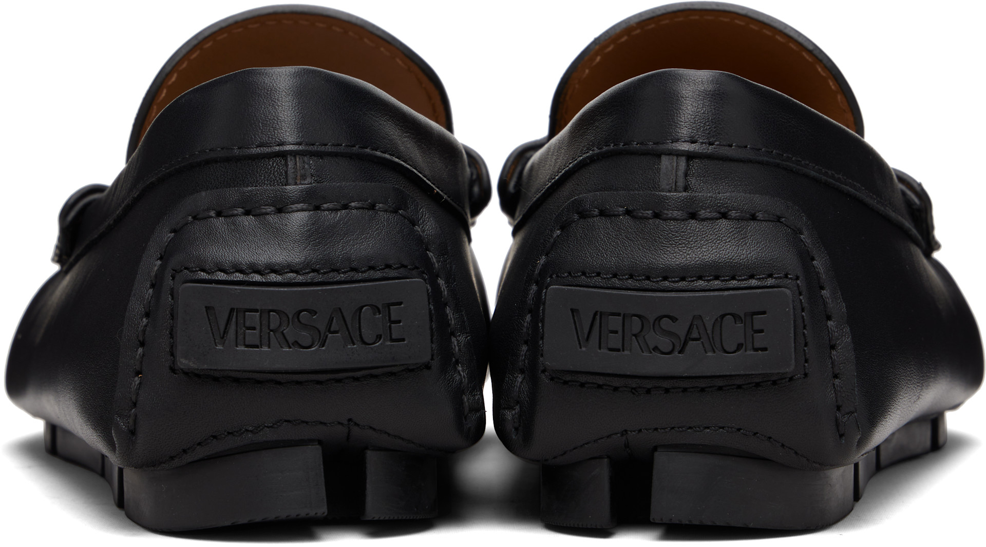Versace: ブラック 'La Medusa' レザー ドライビングシューズ | SSENSE Versace: ブラック 'La Medusa' レザー ドライビングシューズ | SSENSE