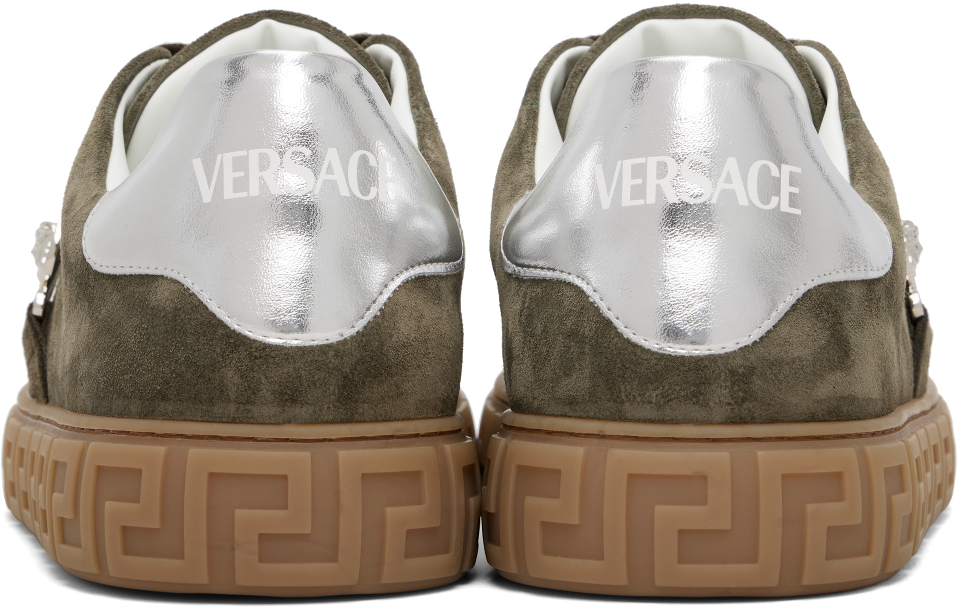 Versace - 카키 그레카 장식 스웨이드 스니커즈