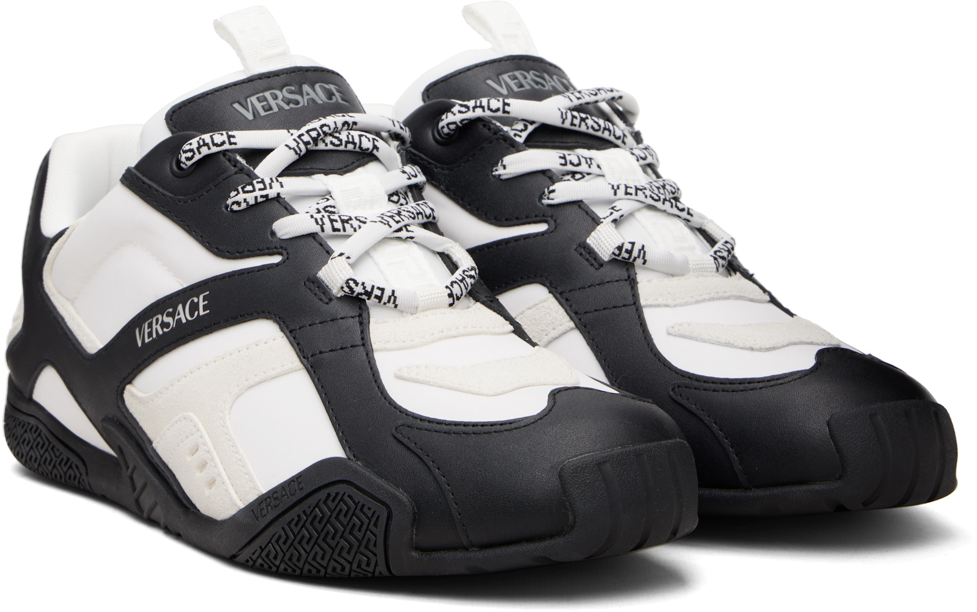 Versace: Black & White Galaxia Leather Sneakers | SSENSE