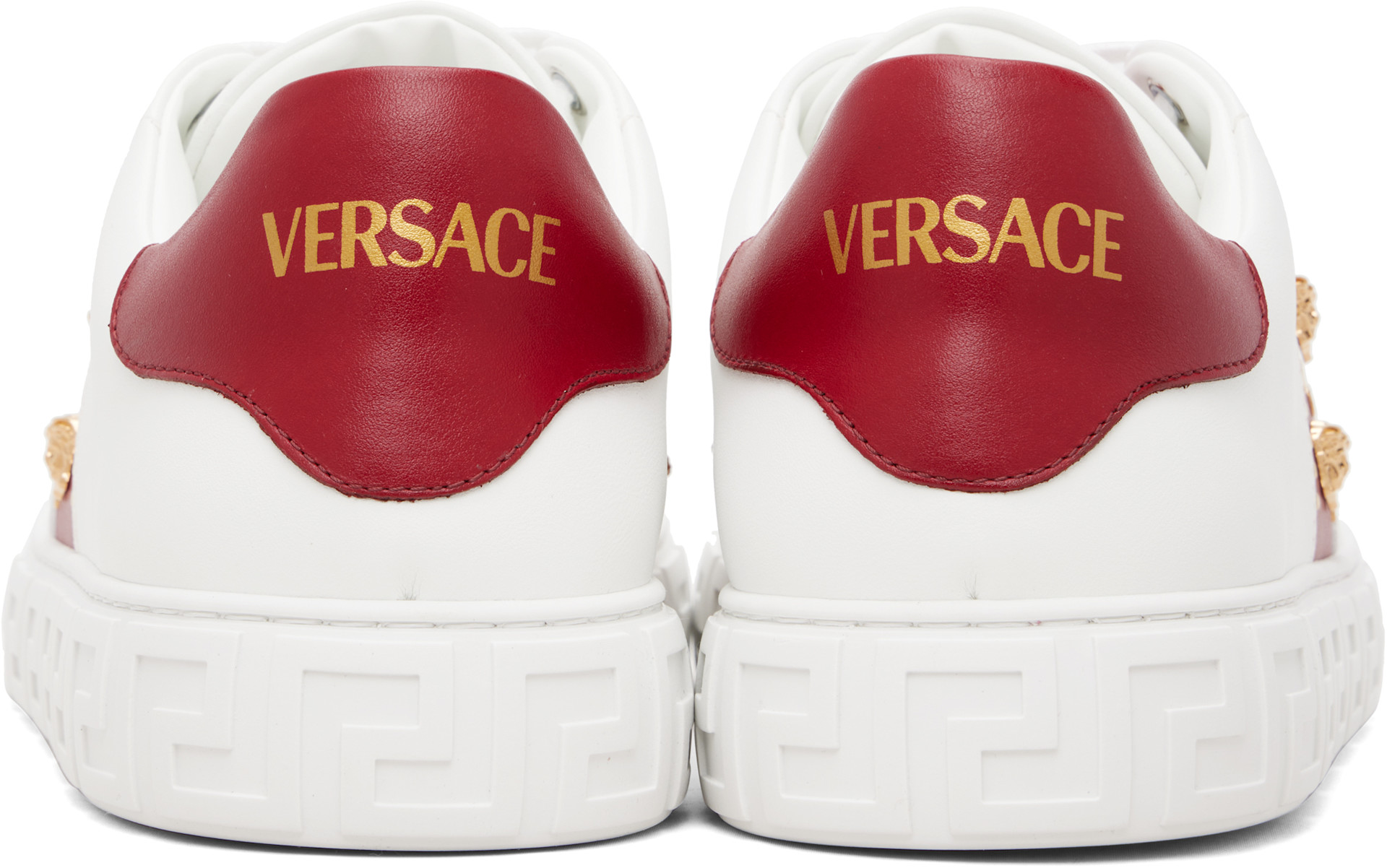 Versace - White & Red Greca Embellished Faux-Leather Sneakers