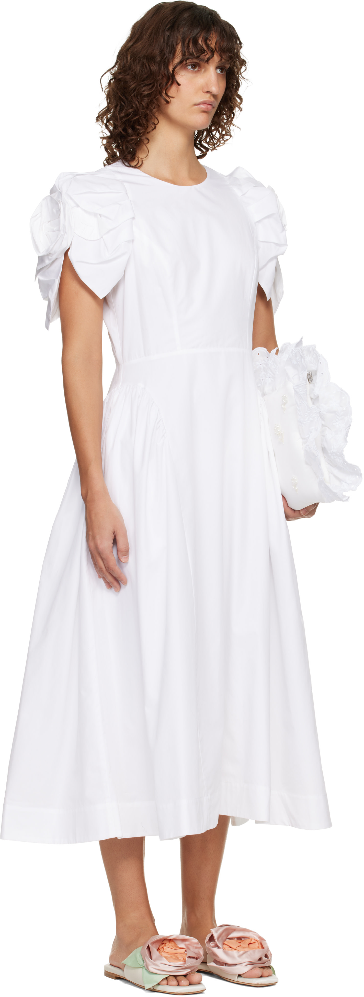 Simone Rocha - Robe midi blanche à manches bouffantes