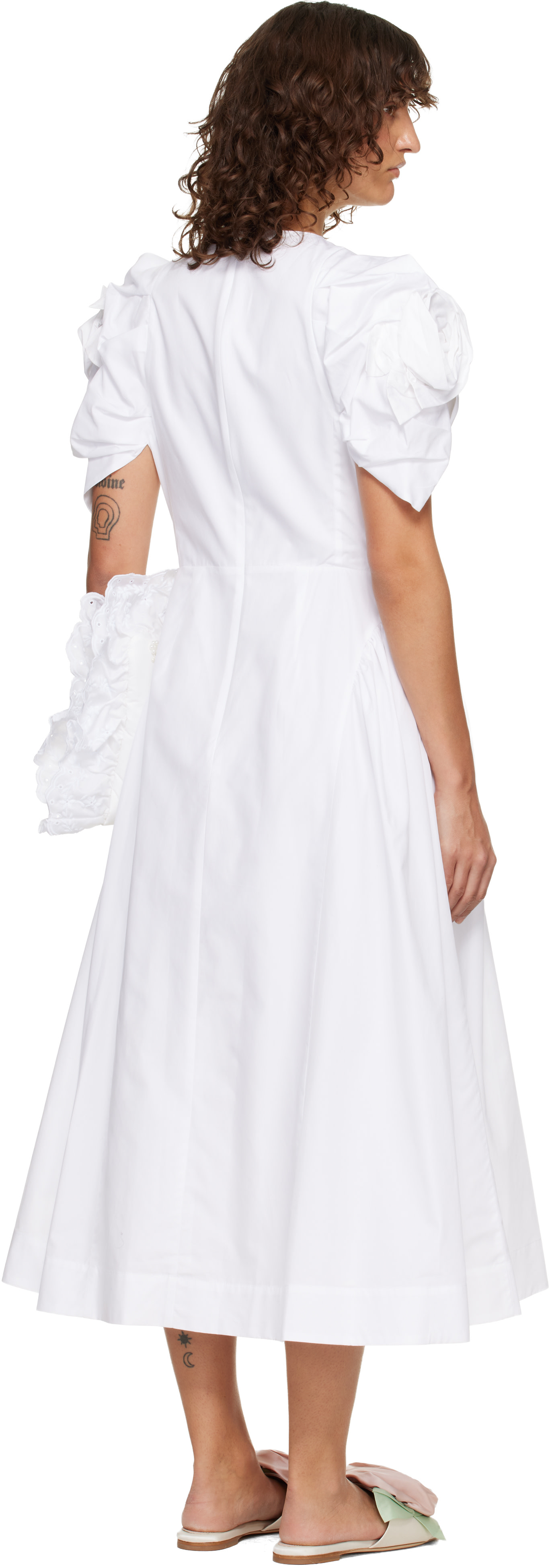 Simone Rocha - Robe midi blanche à manches bouffantes