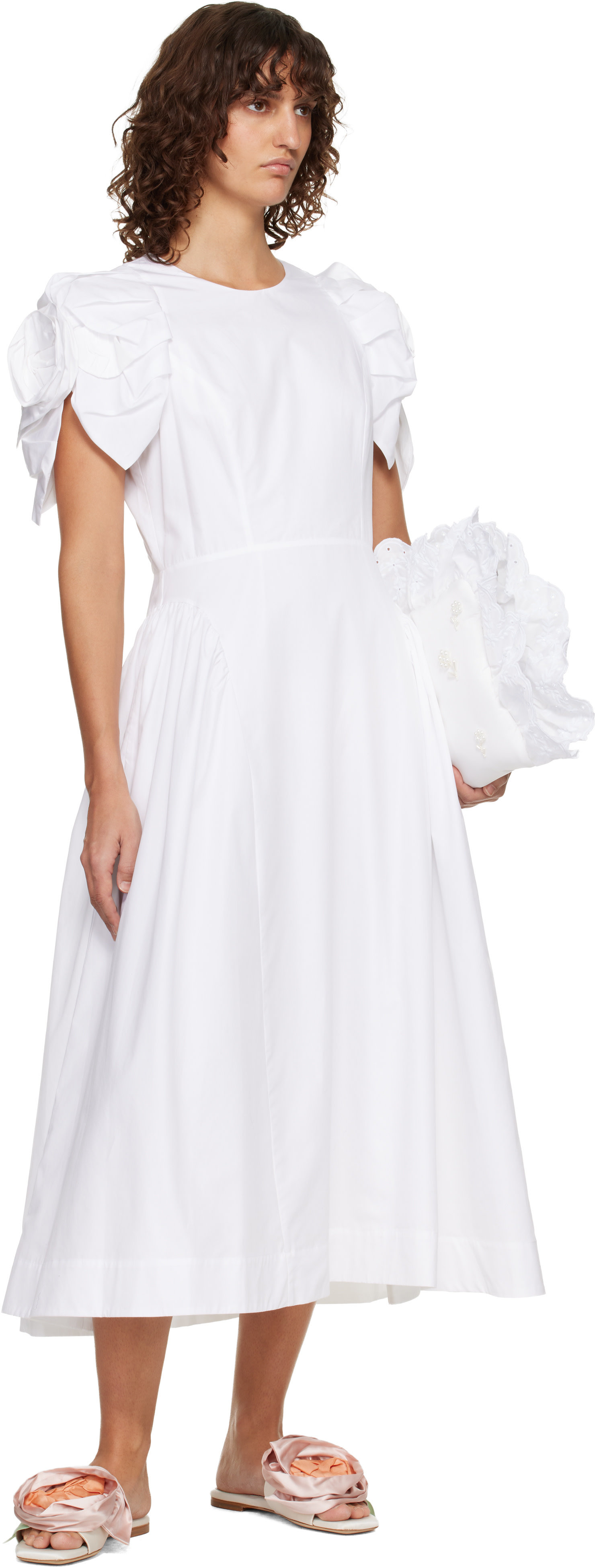 Simone Rocha - Robe midi blanche à manches bouffantes