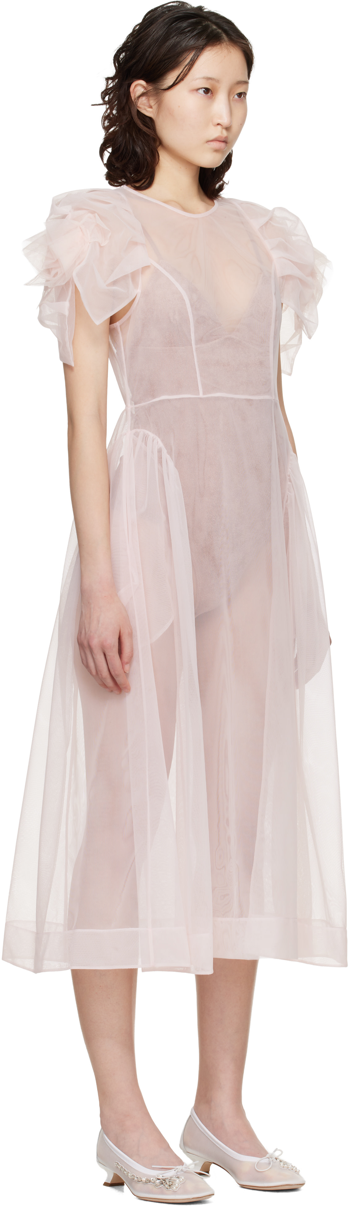 Simone Rocha - Robe midi rose à manches bouffantes