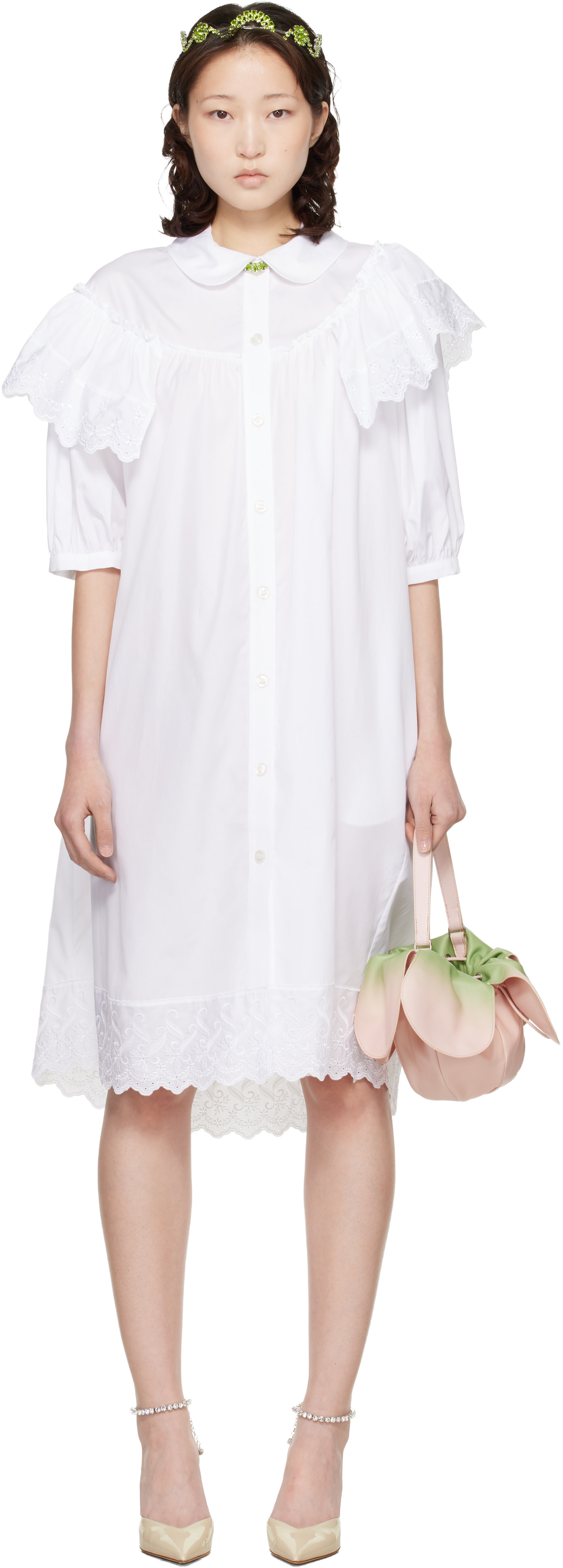 Simone Rocha: ホワイト パフスリーブ ラッフル フリル トリム シャツ