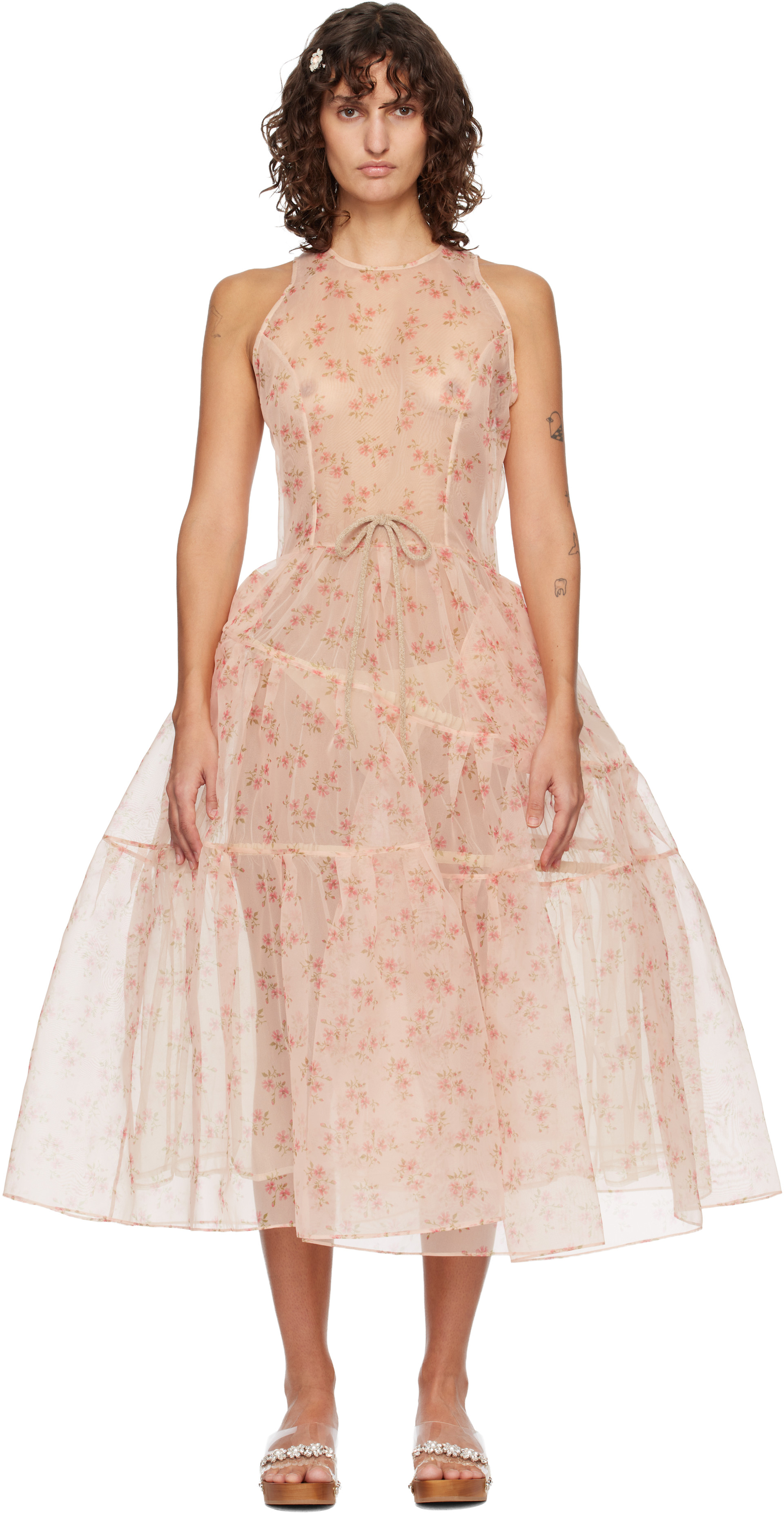 Simone Rocha - Robe longue Flounce rose à baleines
