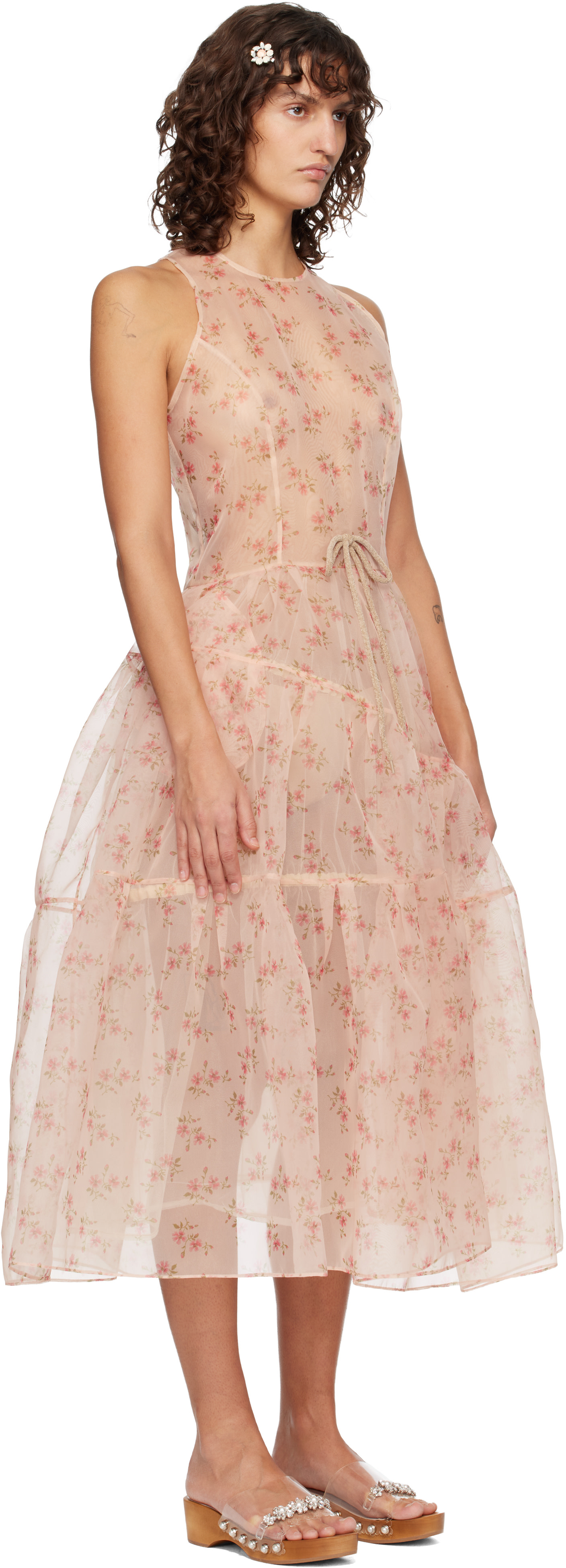 Simone Rocha - Robe longue Flounce rose à baleines