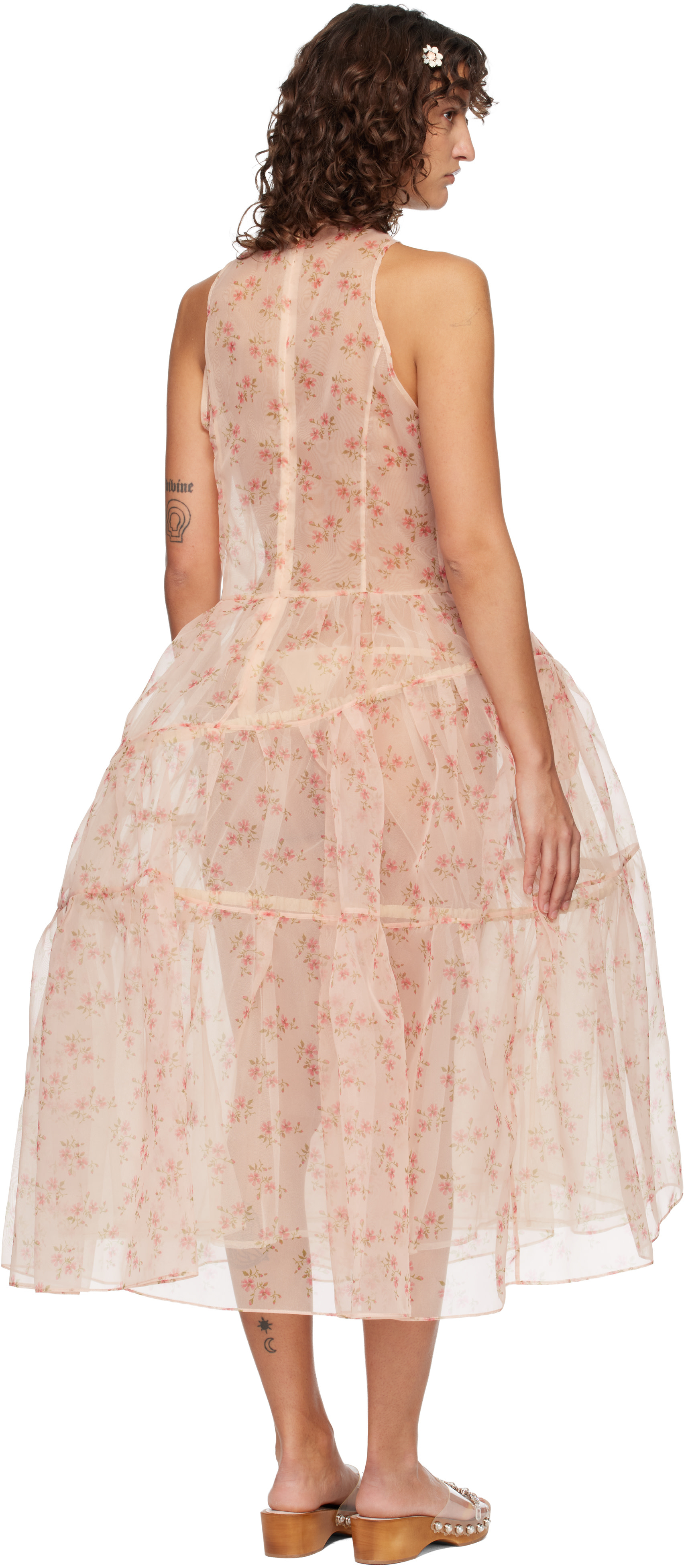 Simone Rocha - Robe longue Flounce rose à baleines