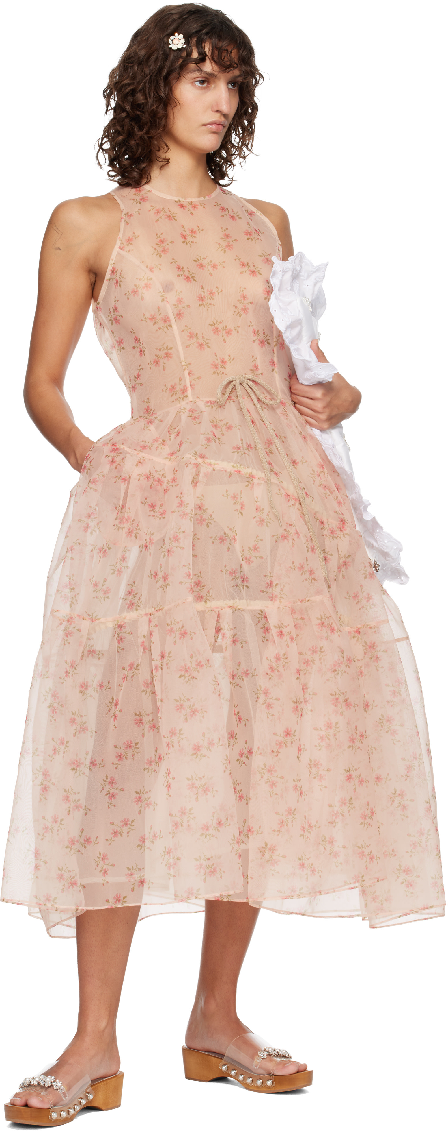 Simone Rocha - Robe longue Flounce rose à baleines