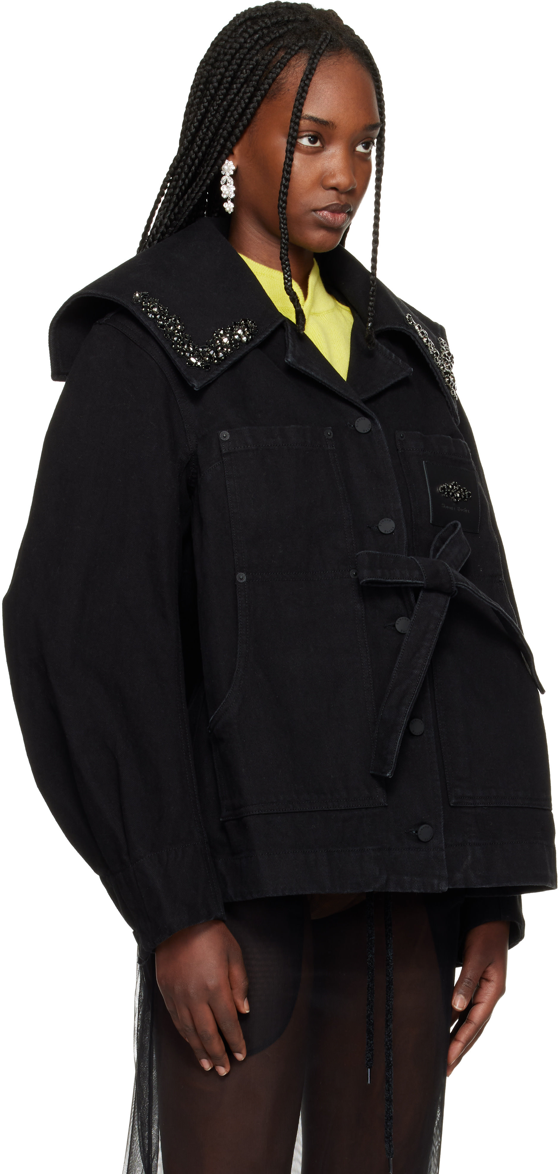 Simone Rocha: ブラック Sailor Collar Workwear Bow デニムジャケット