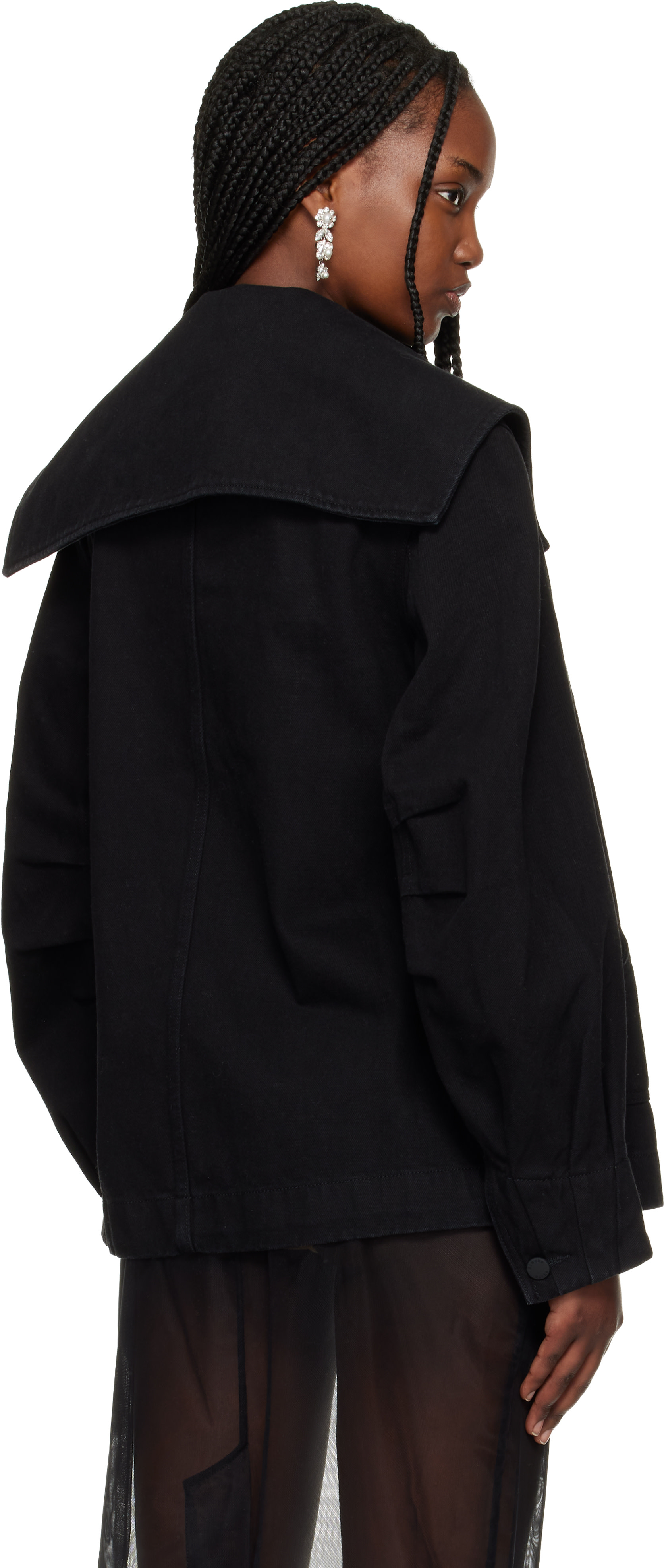 Simone Rocha: Black Sailor Collar Workwear Bow Denim Jacket | SSENSE