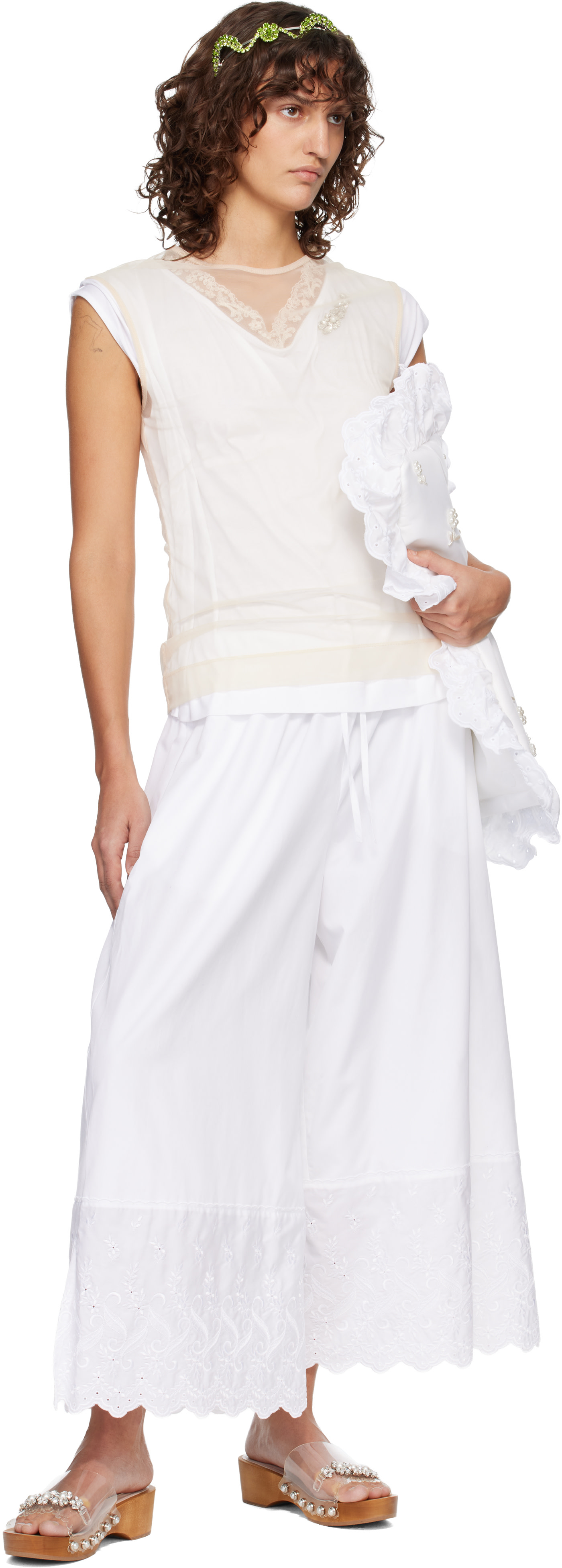 Simone Rocha: White Cropped Trim Easy Trousers | SSENSE United Kingdom