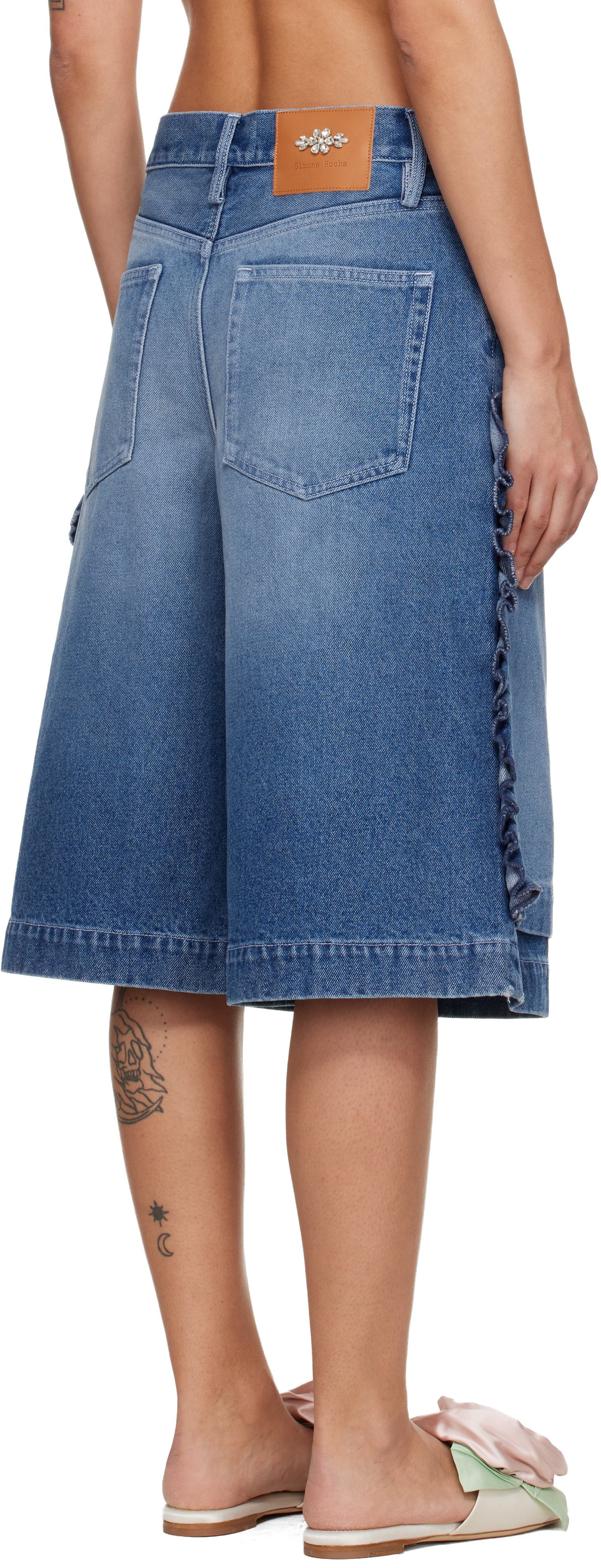 Simone Rocha: Blue Ruffle Frill Denim Board Shorts | SSENSE