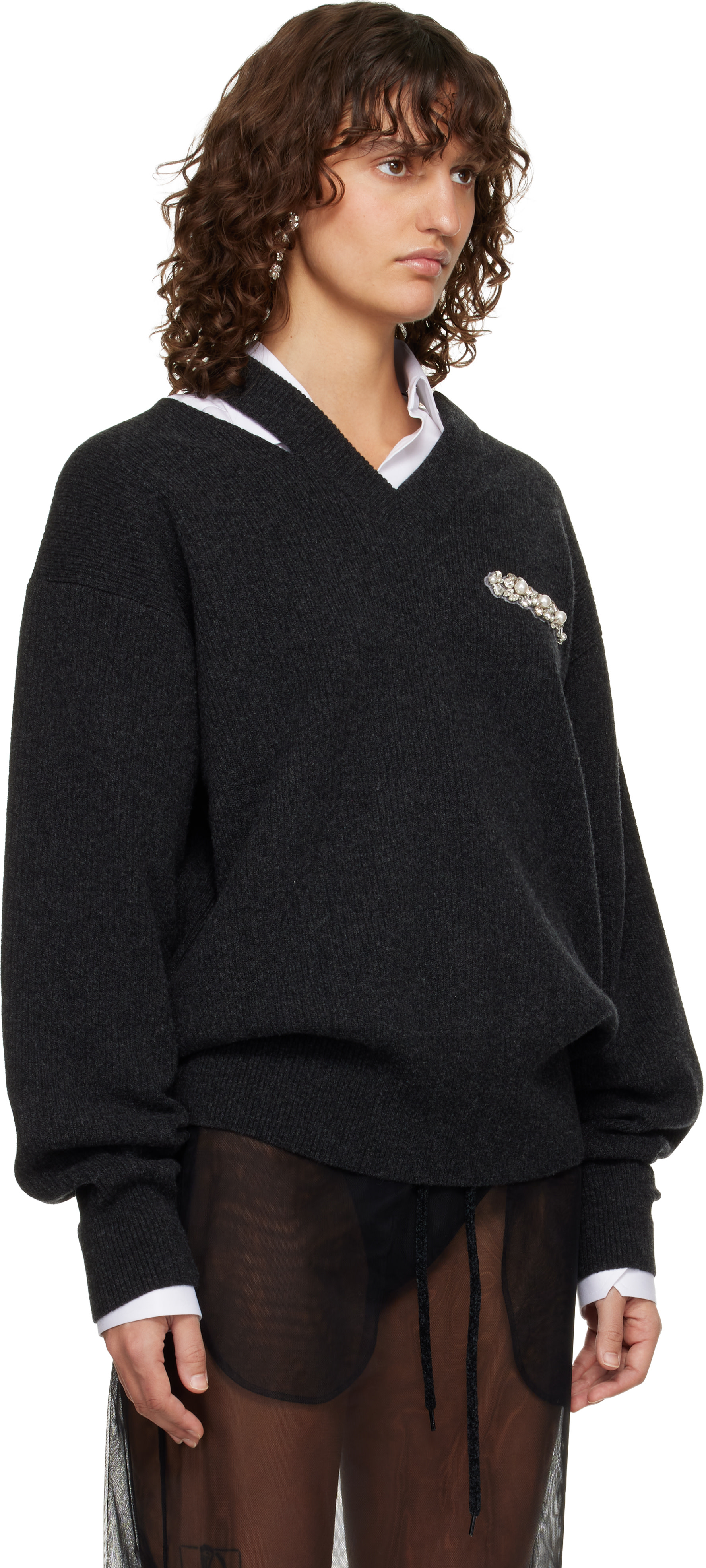 Simone Rocha - Pull Bite gris en laine