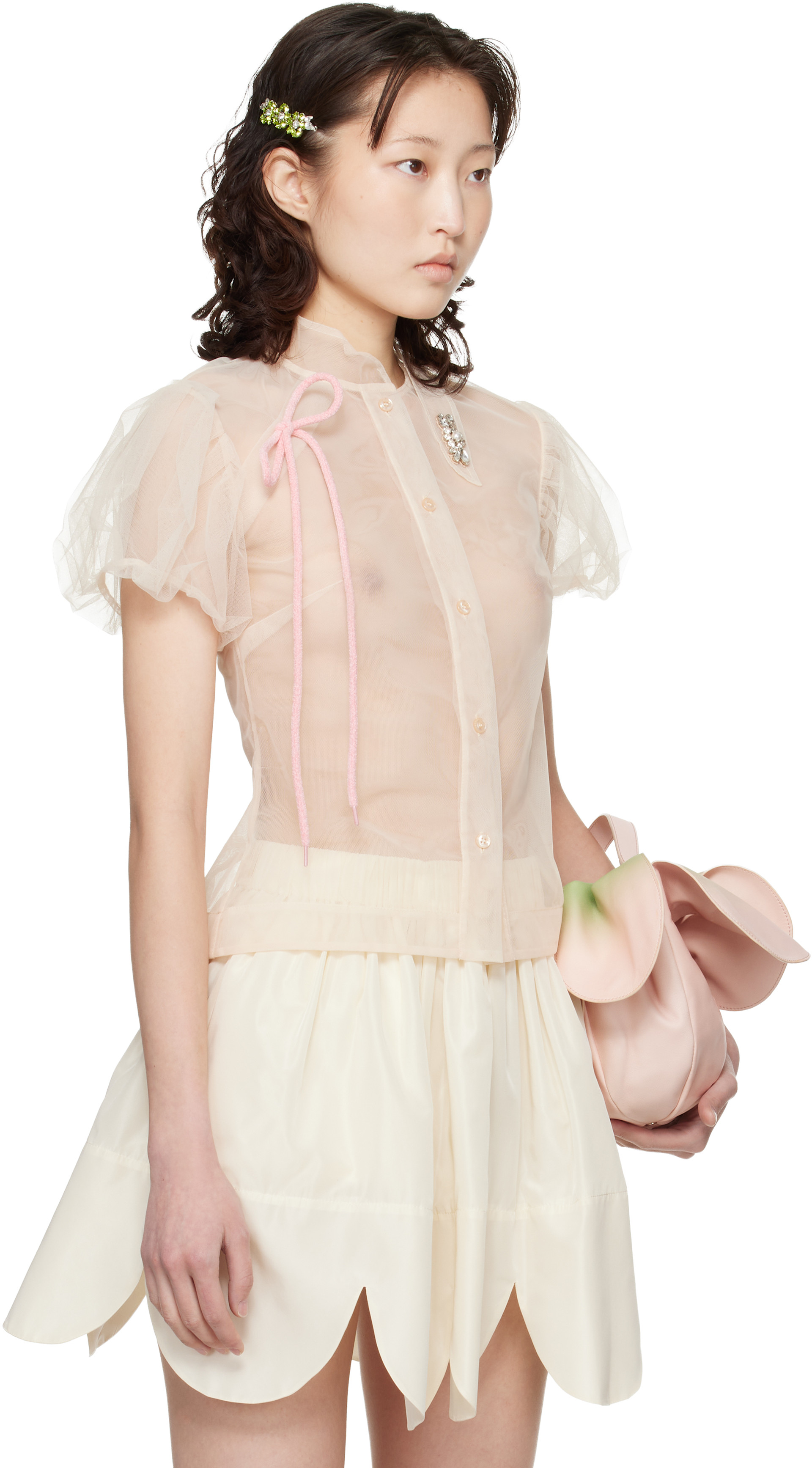 Simone Rocha: Off-White Embellished Sheer Offset Fragment Collar