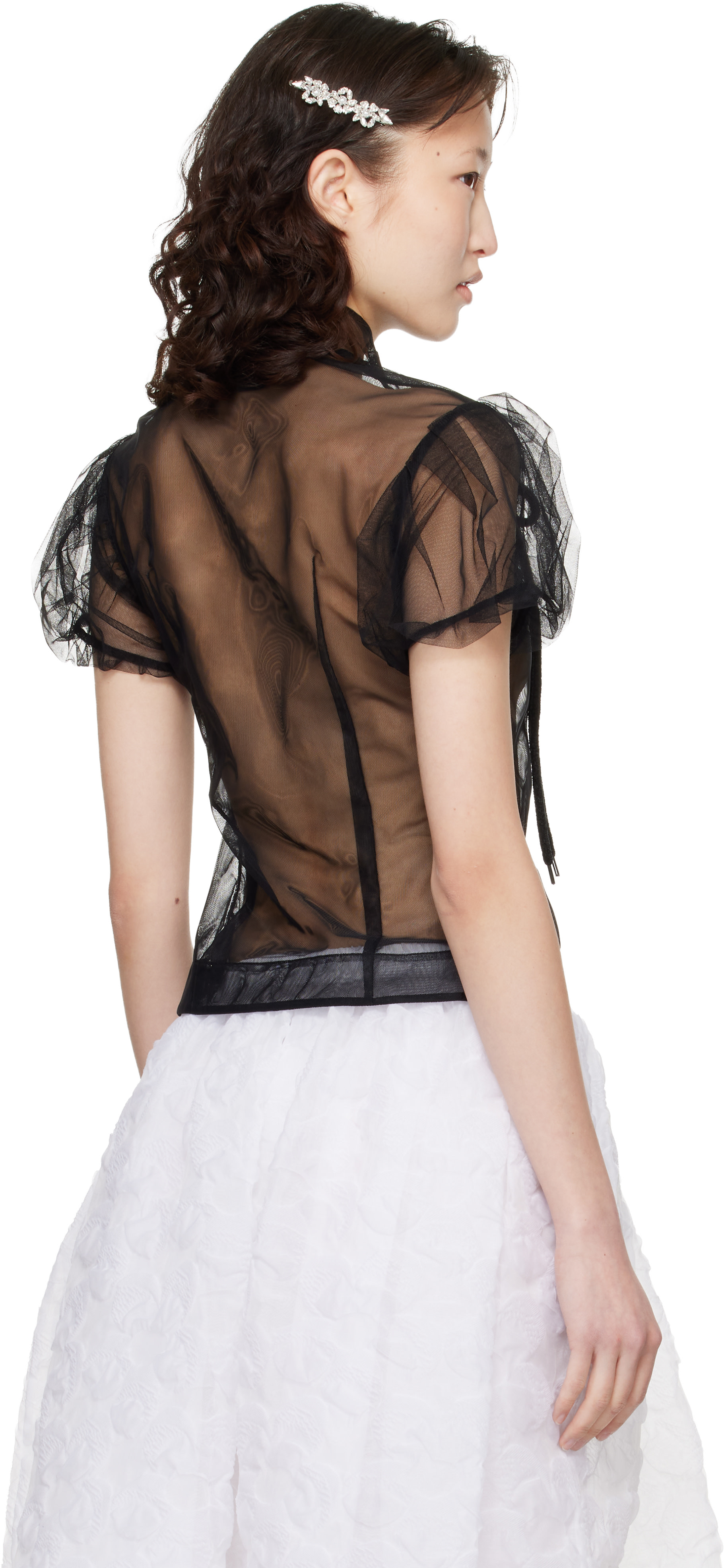 Simone Rocha: Black Embellished Sheer Offset Fragment Collar Shirt