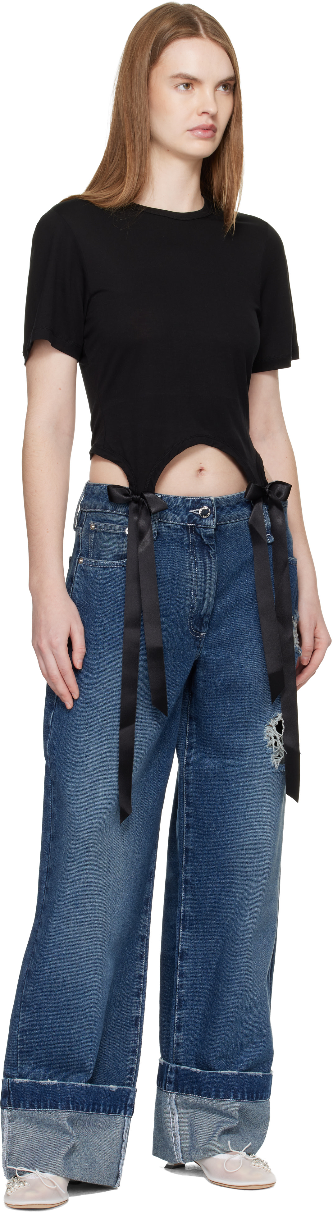 Simone Rocha - T-shirt noir à boucles prolongées
