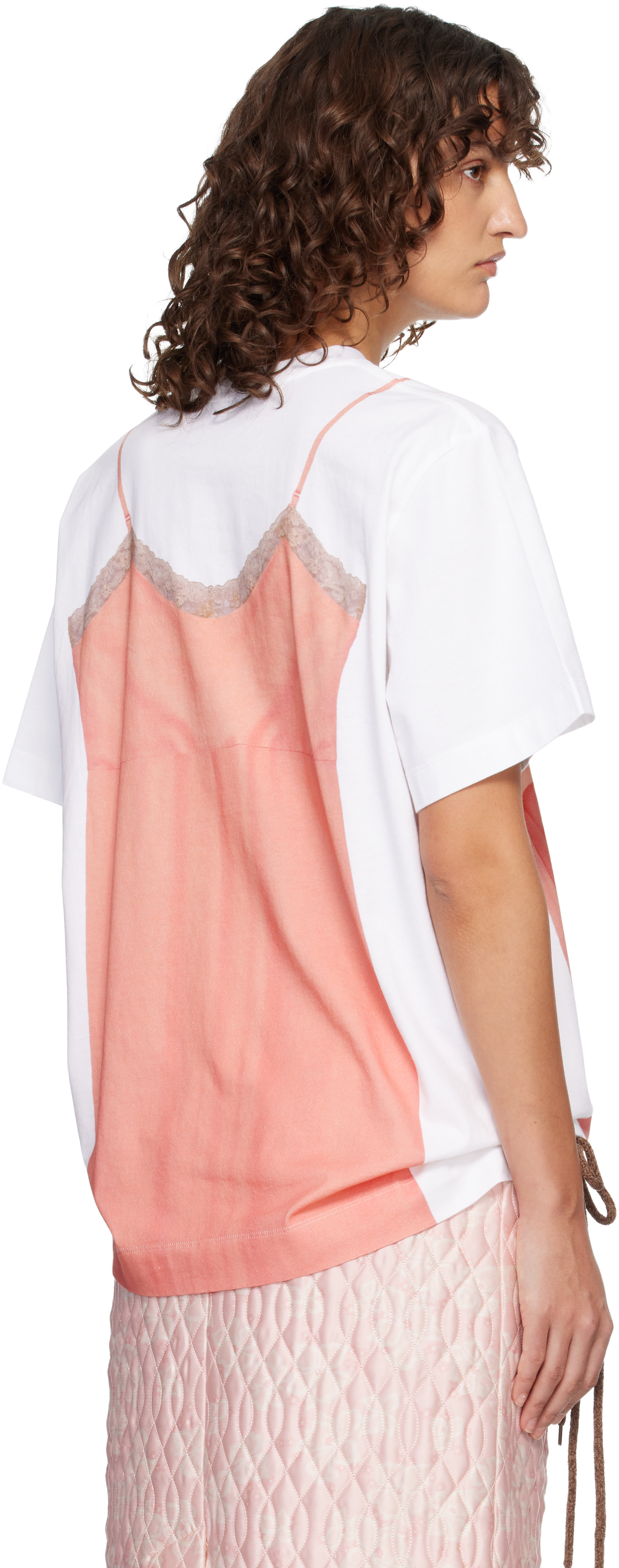 Simone Rocha: White & Pink Bow Sash Slip Dress Trompe L'Oeil T