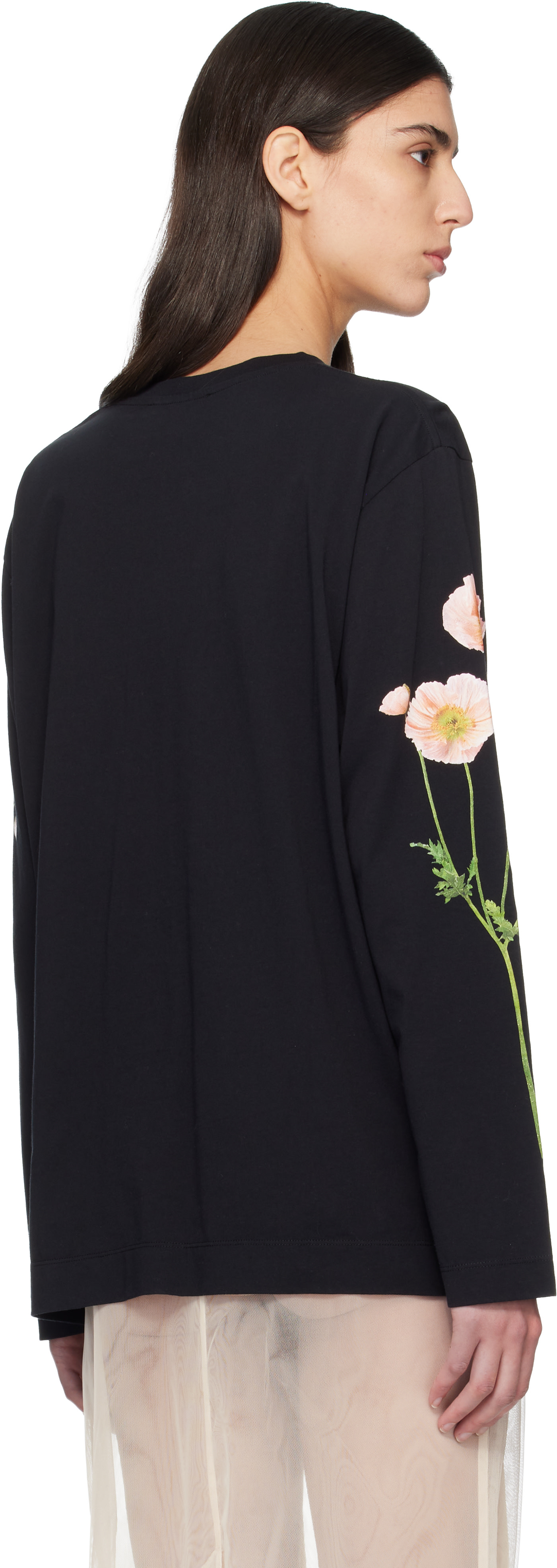 Simone Rocha: Black Poppy Field Print Long Sleeve T-shirt | SSENSE