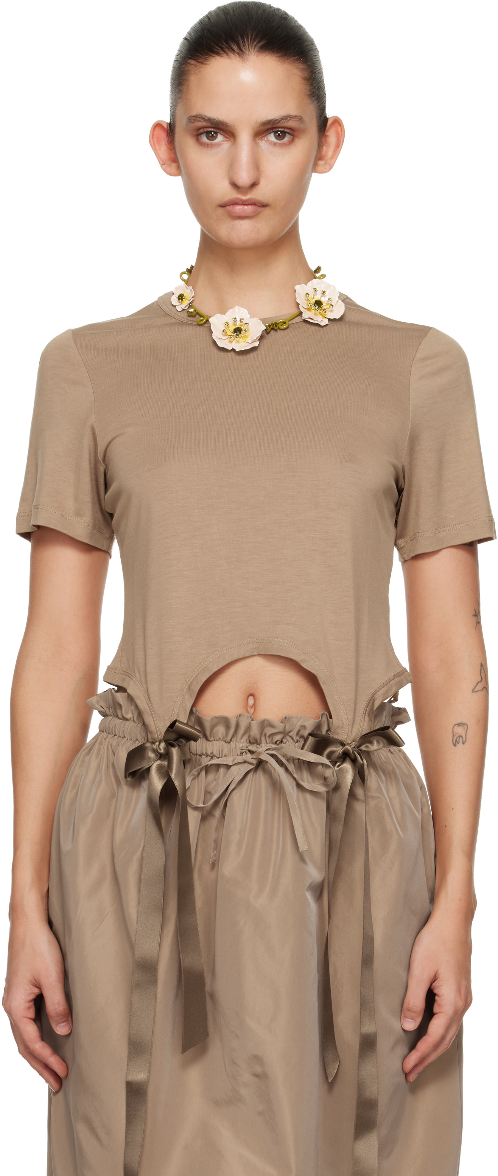 Simone Rocha - T-shirt brun clair à boucles prolongées