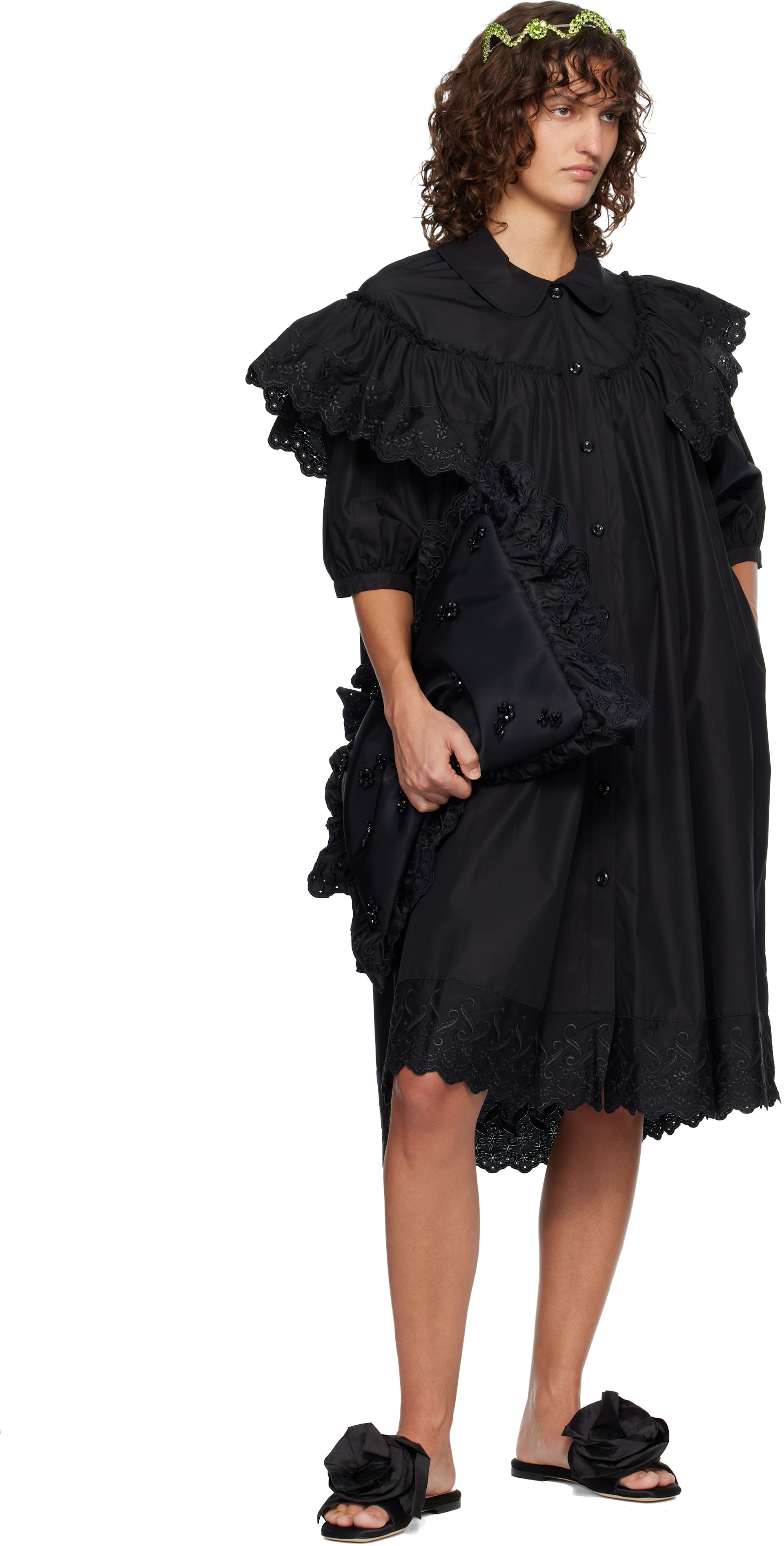 Simone Rocha: Black Pressed Rosette Slides | SSENSE