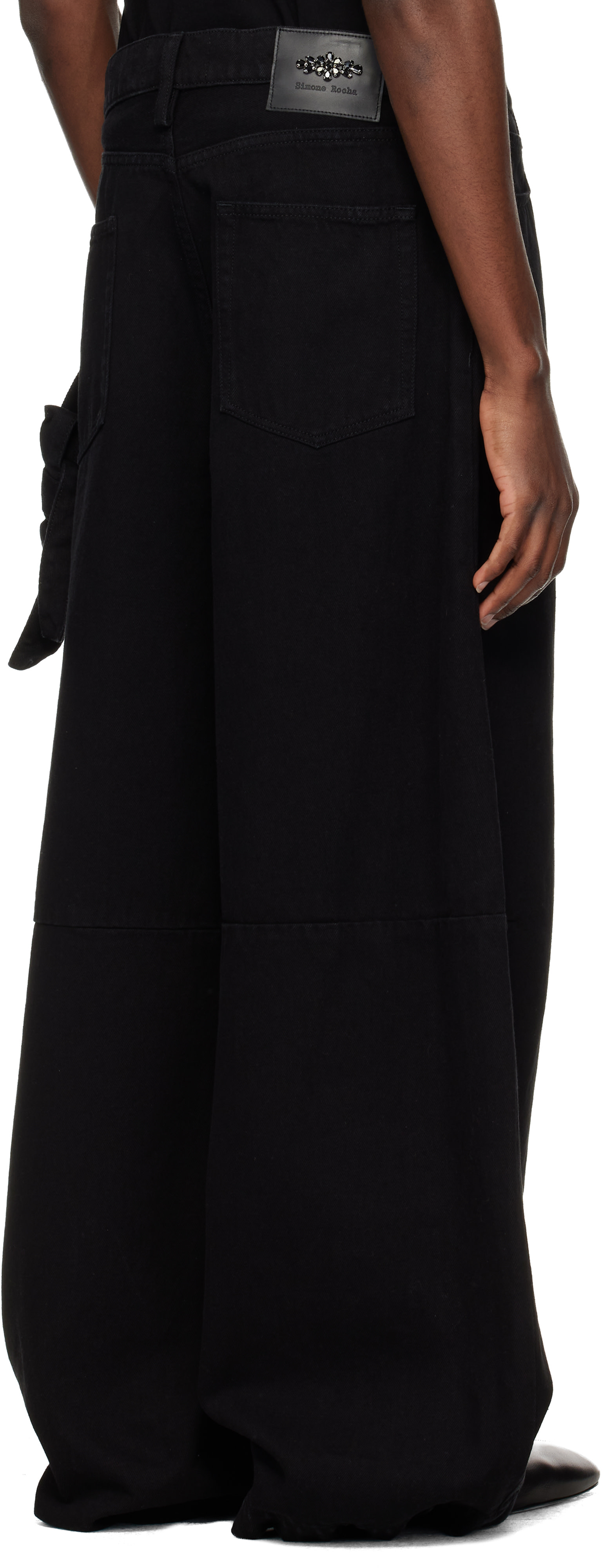 Simone Rocha - Black Wide Leg Puddle Bow Loop Jeans